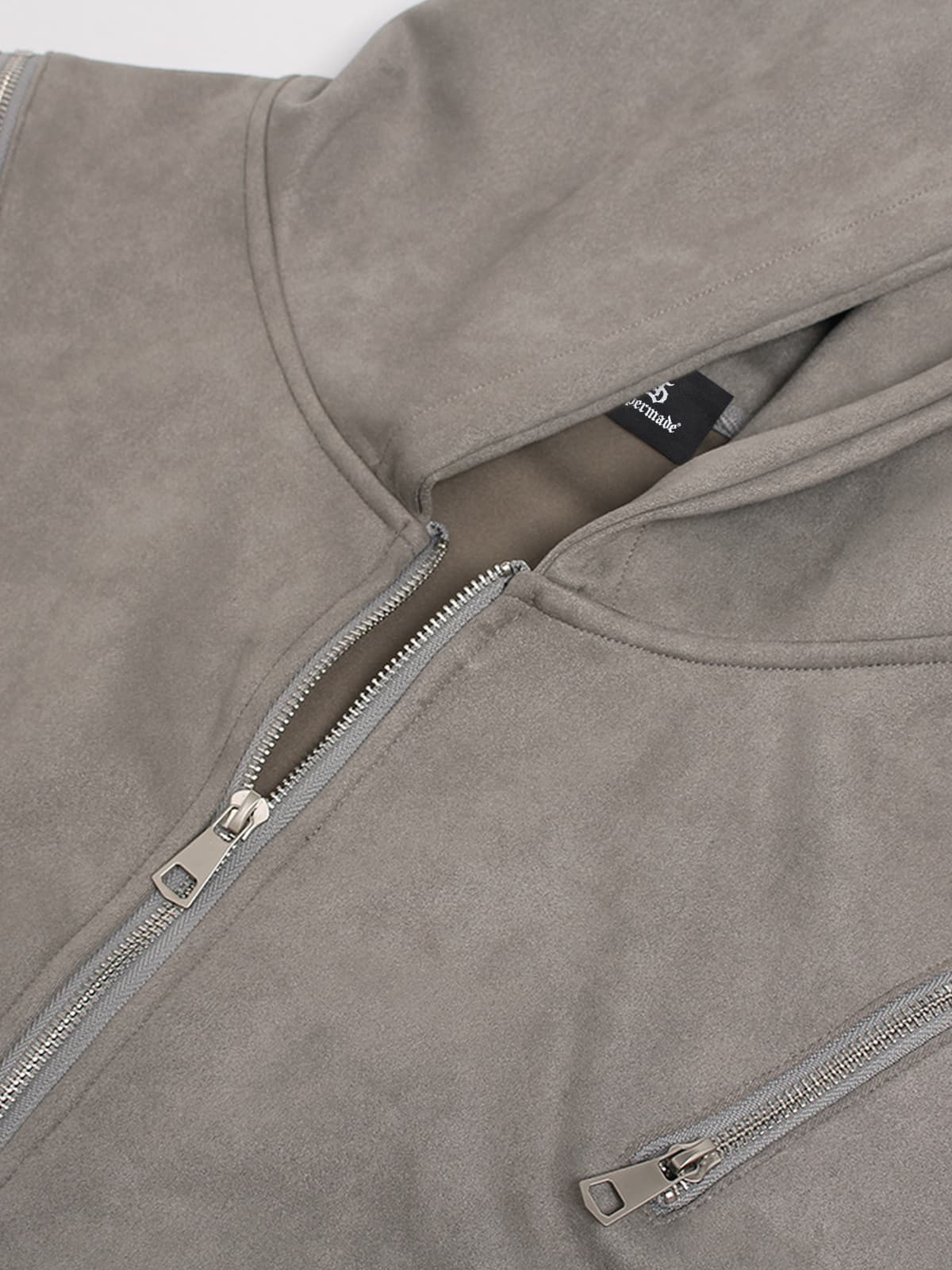 Suede Double-Ended Zippered Cropped Hooded Jacket