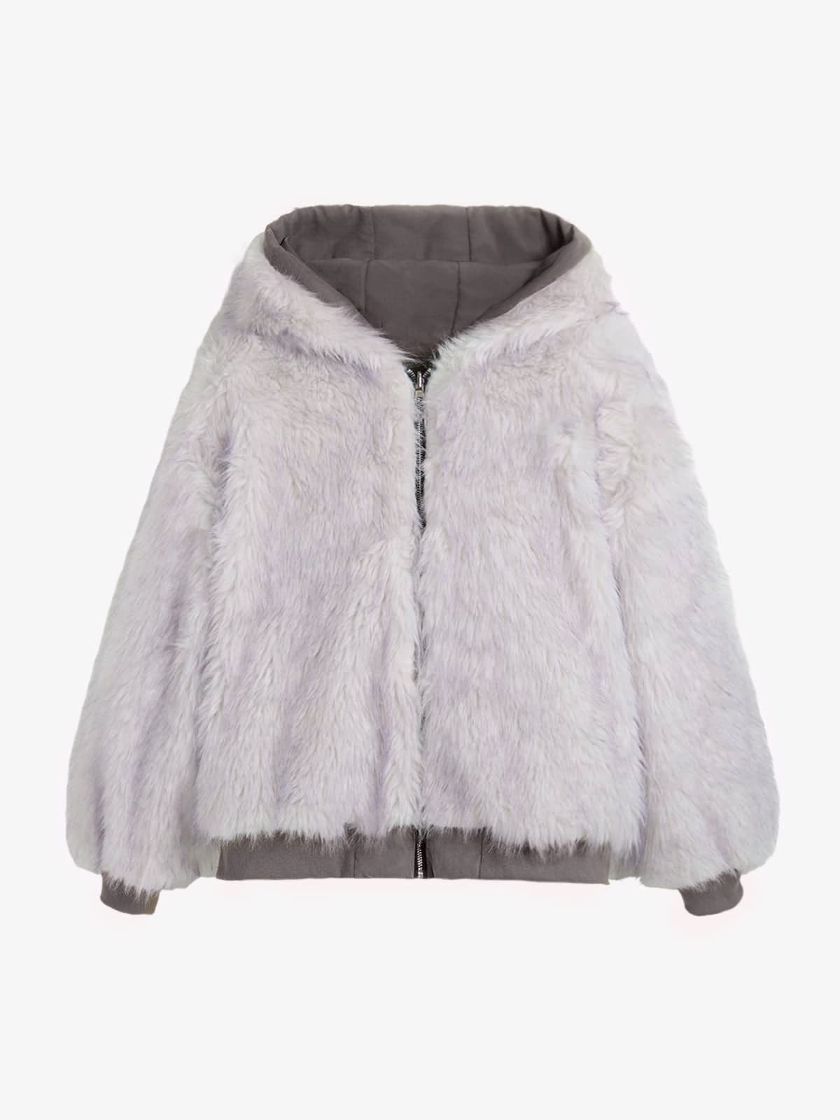 Oversized Reversible Fur Hooded Jacket - 2544