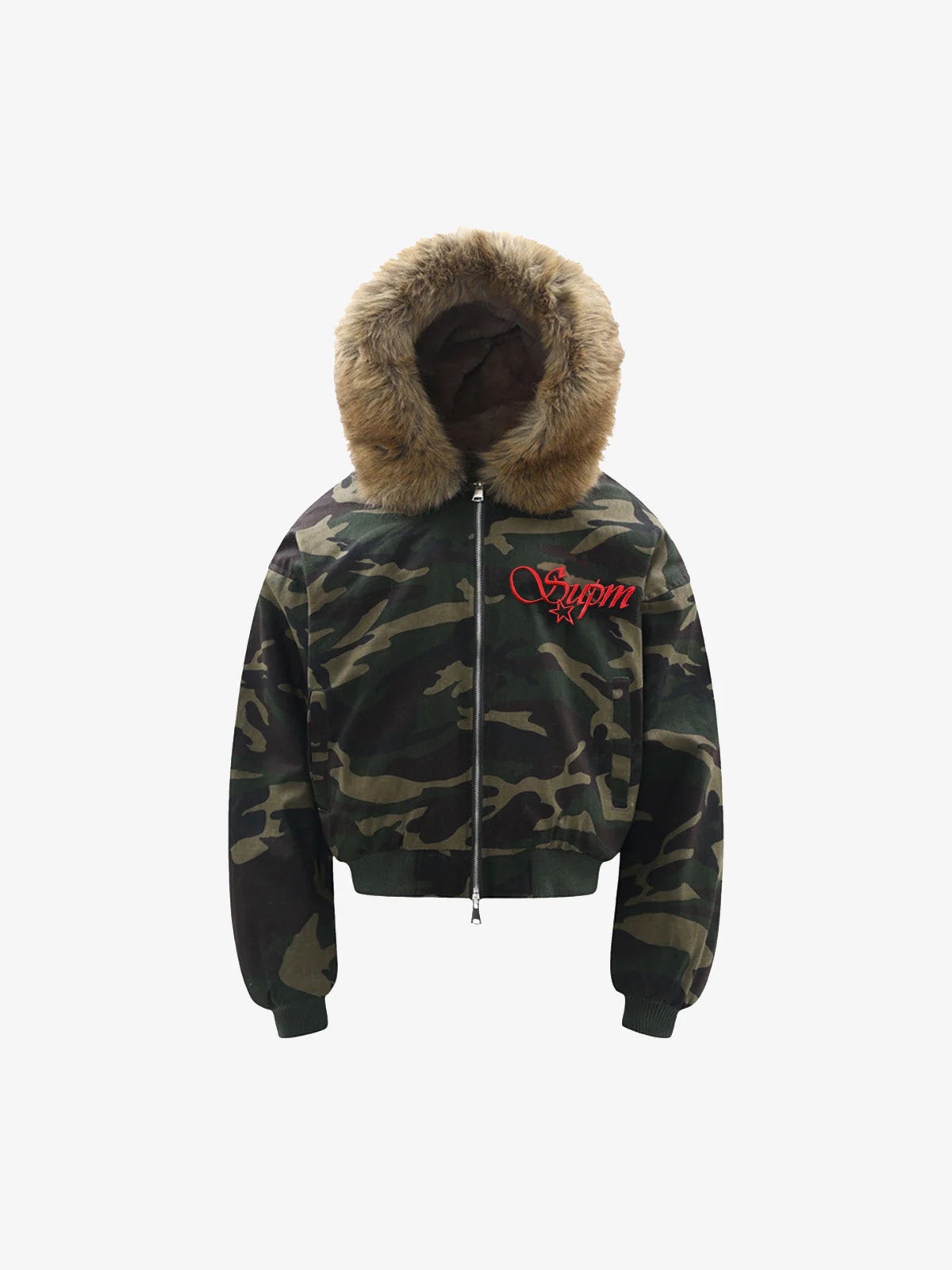 Embroidered Detachable Fur Hooded Jacket - 2546