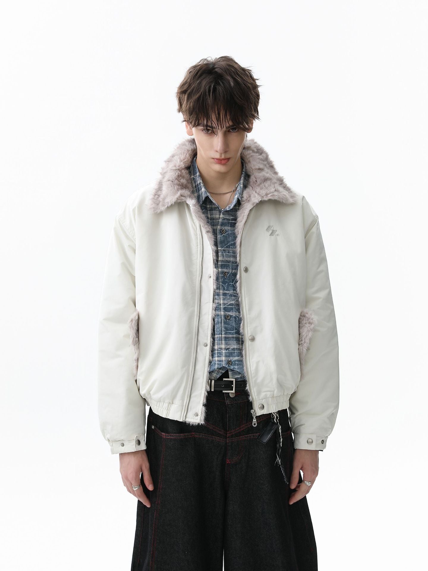 Faux Fur Collar Zipper Padded Bomber Jacket