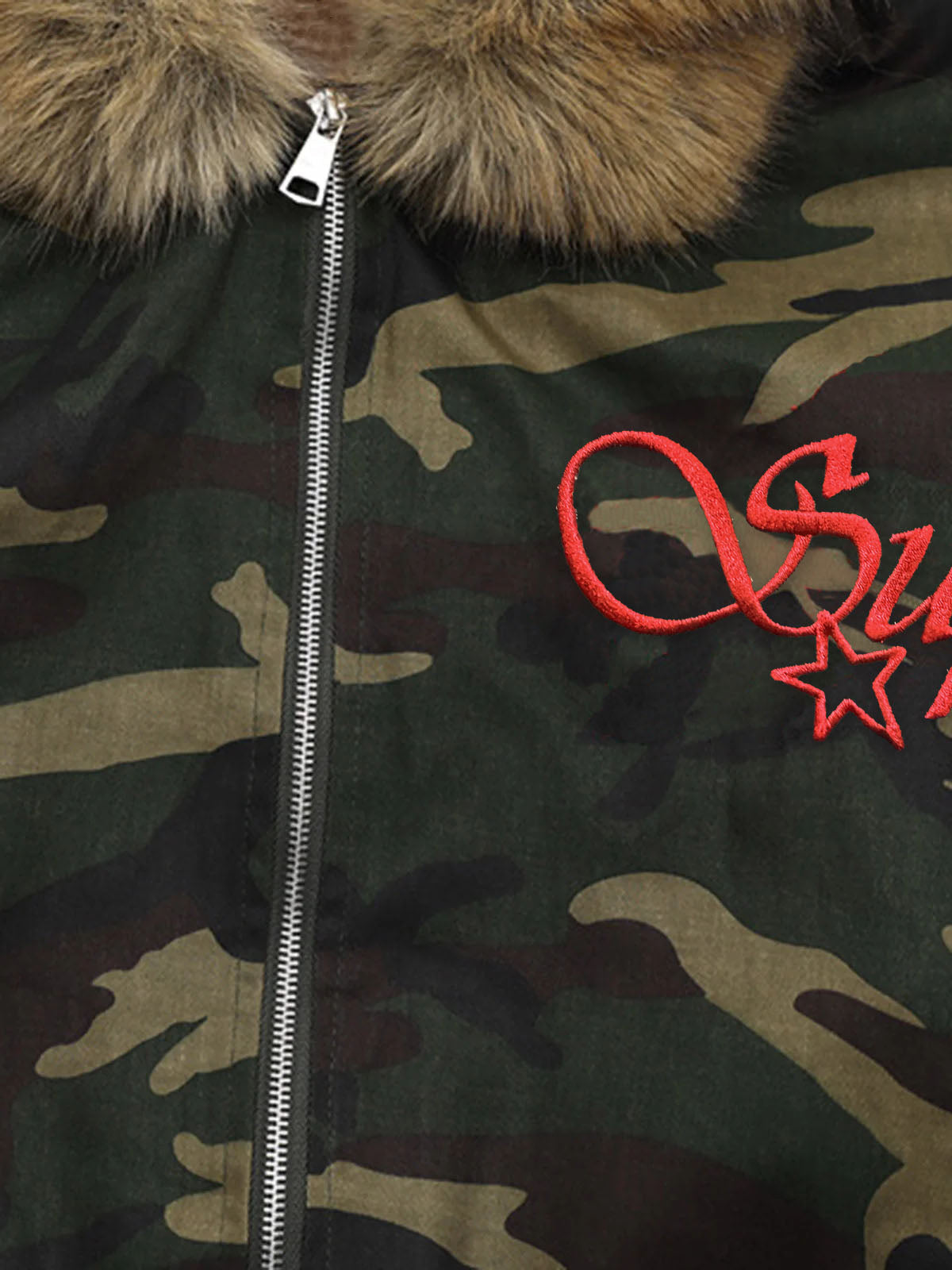 Embroidered Detachable Fur Hooded Jacket - 2546