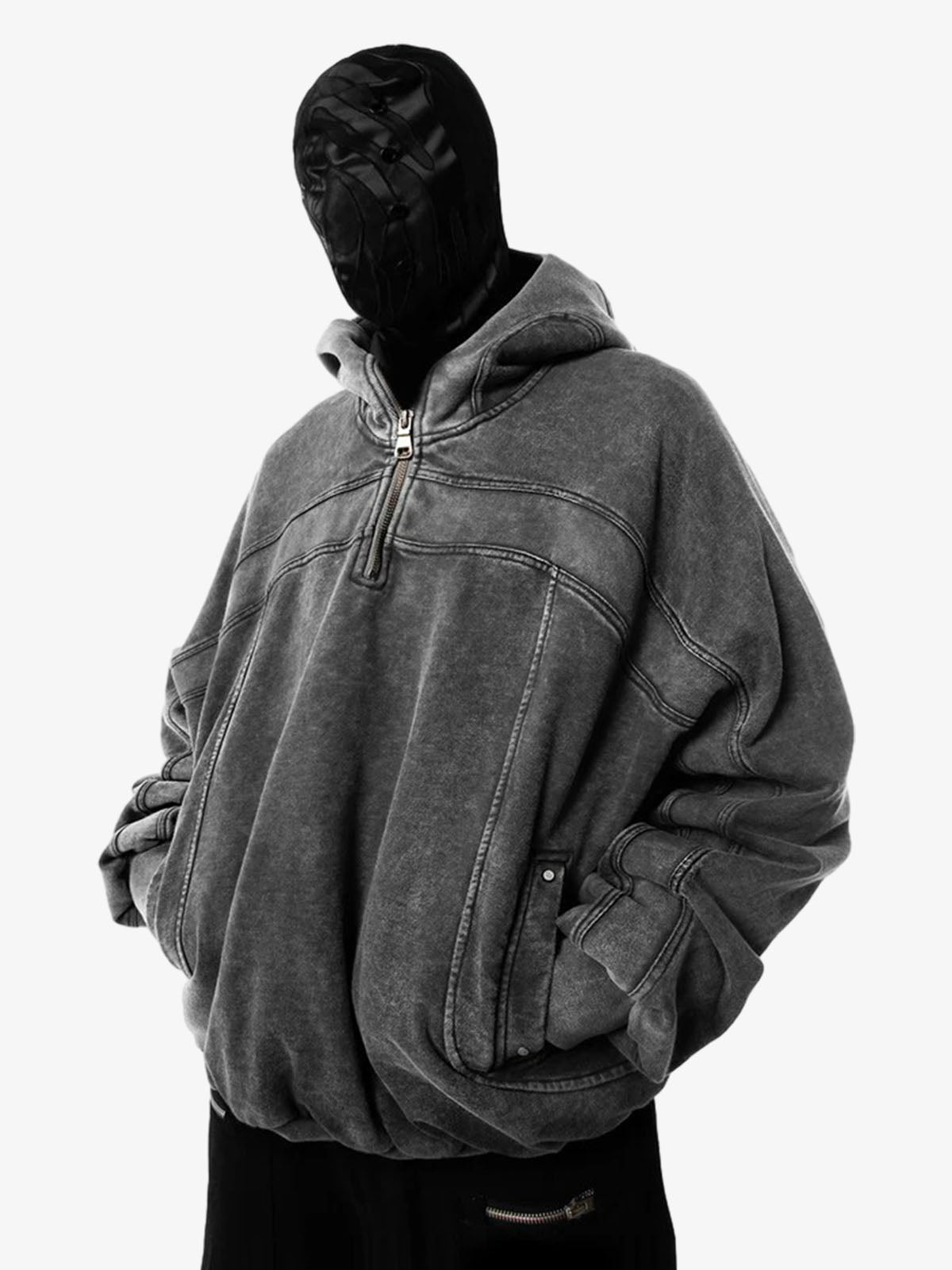 Fleece Retro Zipper Eye-Hood Design Hooded Jacket - 2489