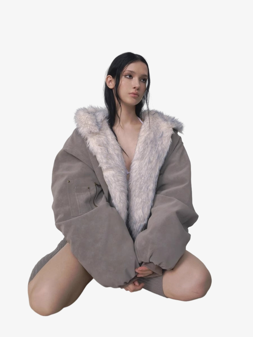 Oversized Reversible Fur Hooded Jacket - 2544