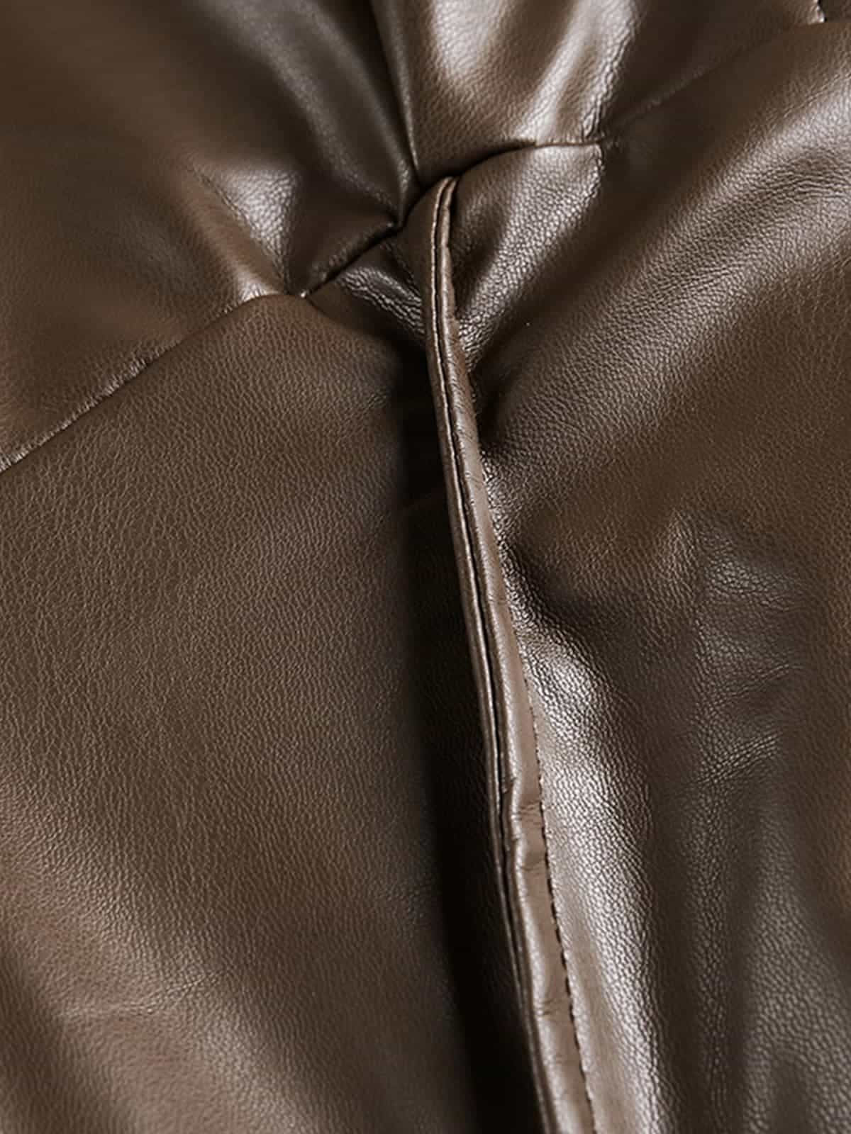 Retro Brown Faux Leather Zip-Up Bomber Jacket