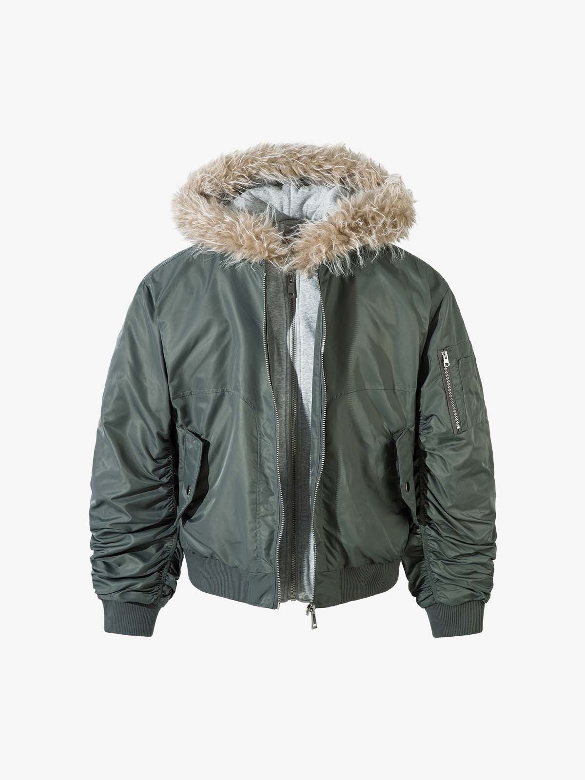 Vintage Fur Hood Padded Zip Up Bomber Jacket