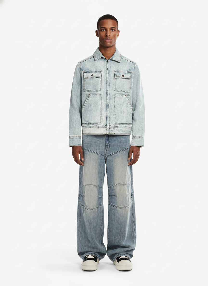 Vintage Light Wash Workwear Denim Jacket