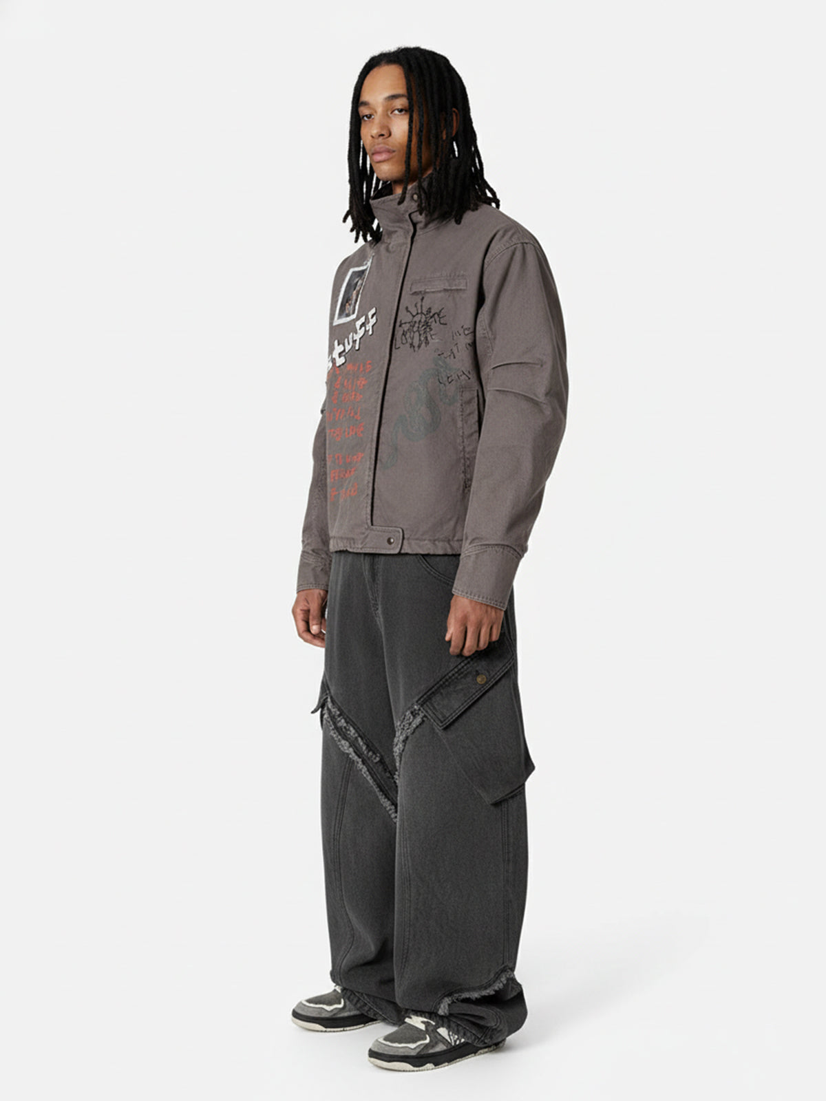 Street Graffiti Distressed High-Neck Padded Cotton Jacket