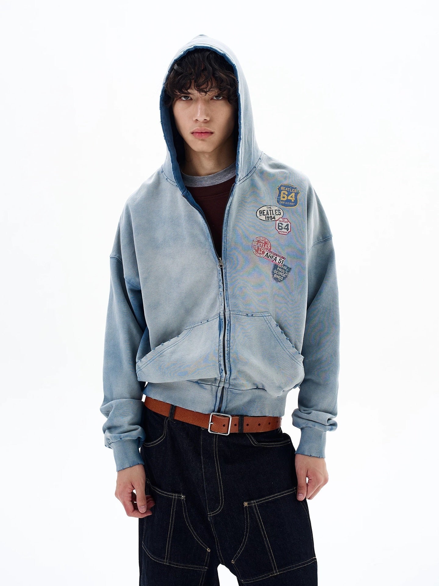 Blue Distressed Acid Wash Zip Up Hoodies | Inflation Streetwear