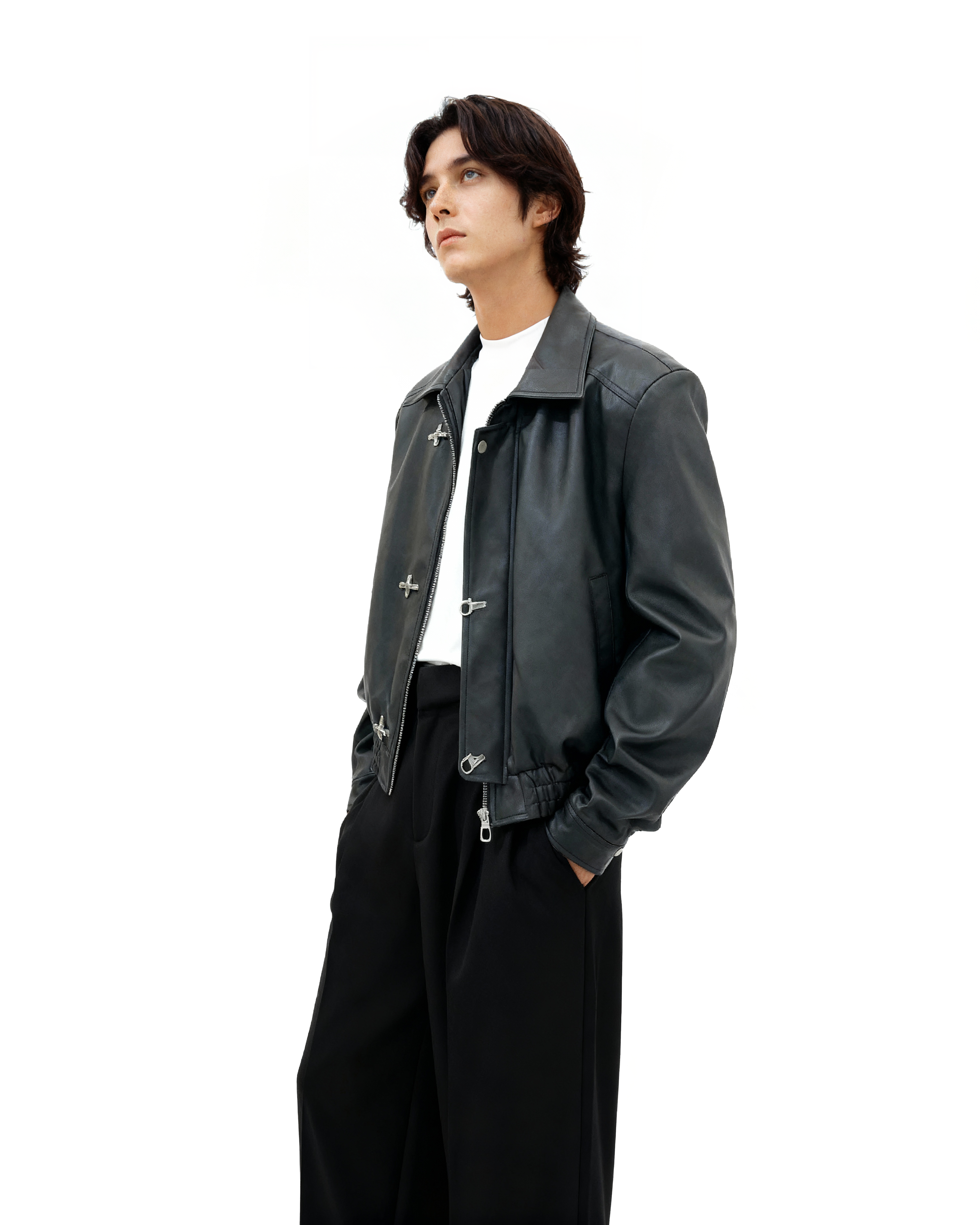 Fireman Clasp Buckle Faux Leather Jacket | Inflation Streetwear