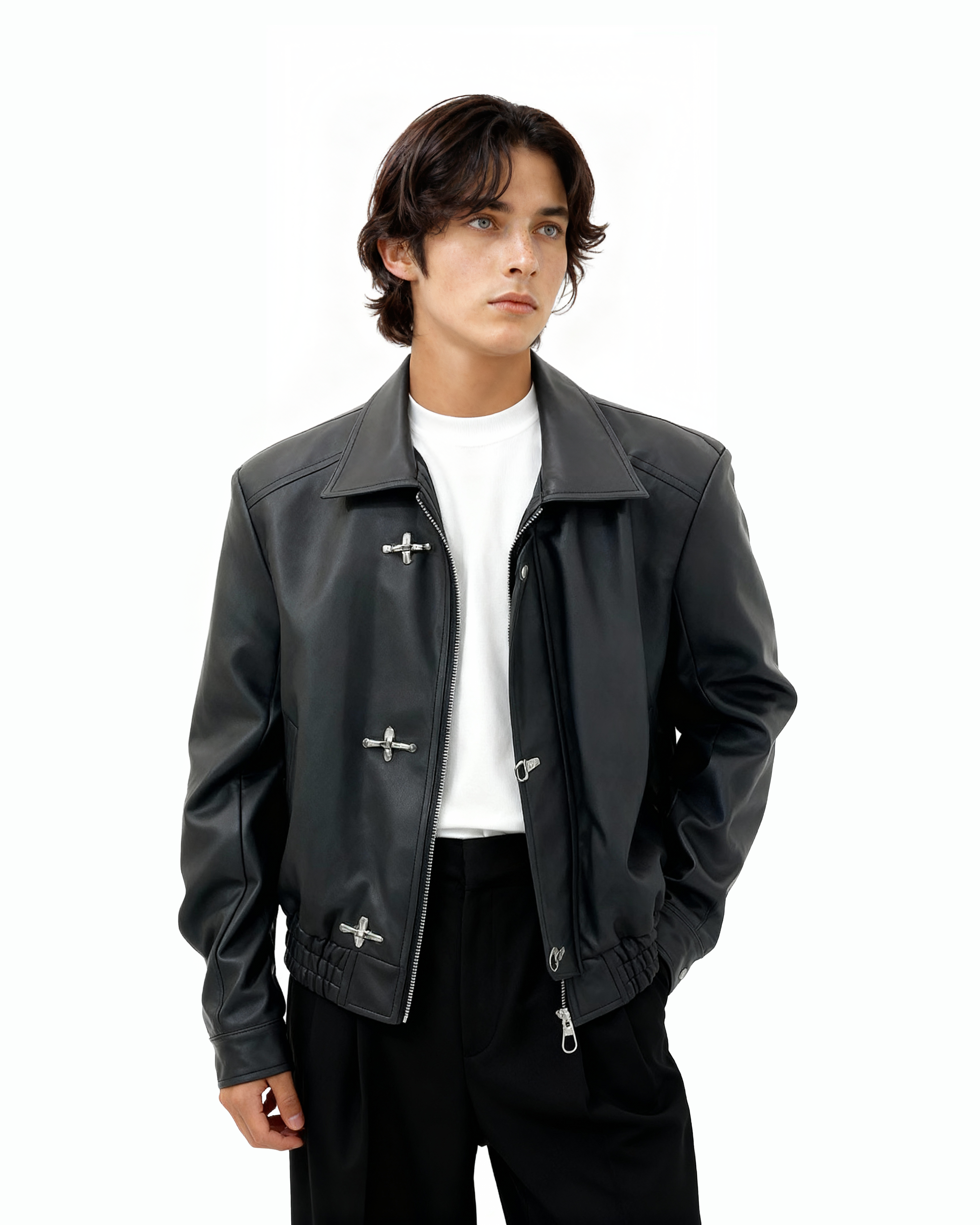 Fireman Clasp Buckle Faux Leather Jacket | Inflation Streetwear