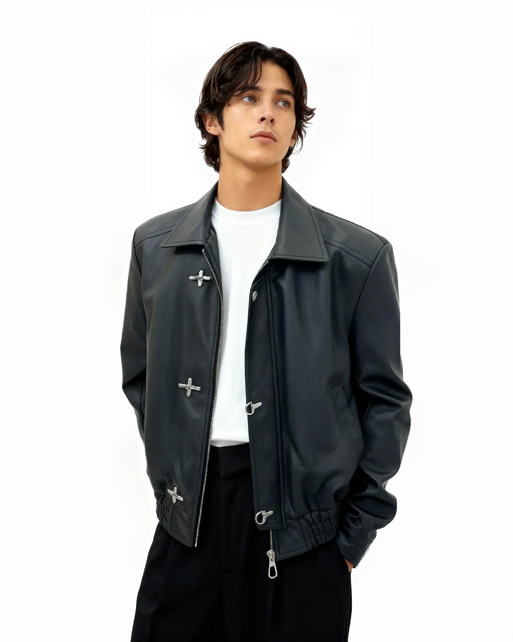 Fireman Clasp Buckle Faux Leather Jacket | Inflation Streetwear