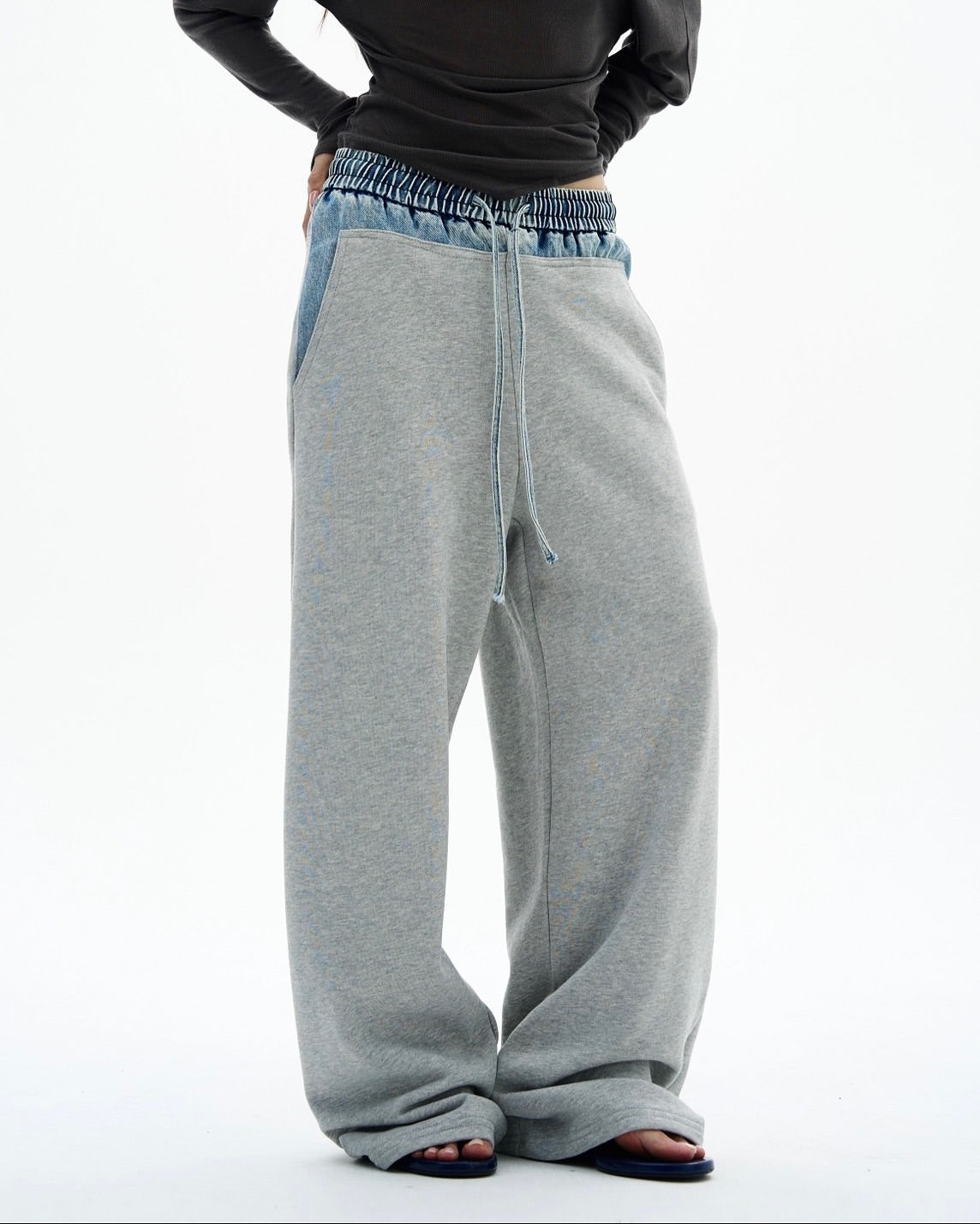 Denim Patchwork Straight Leg Sweatpant | Inflation Streetwear