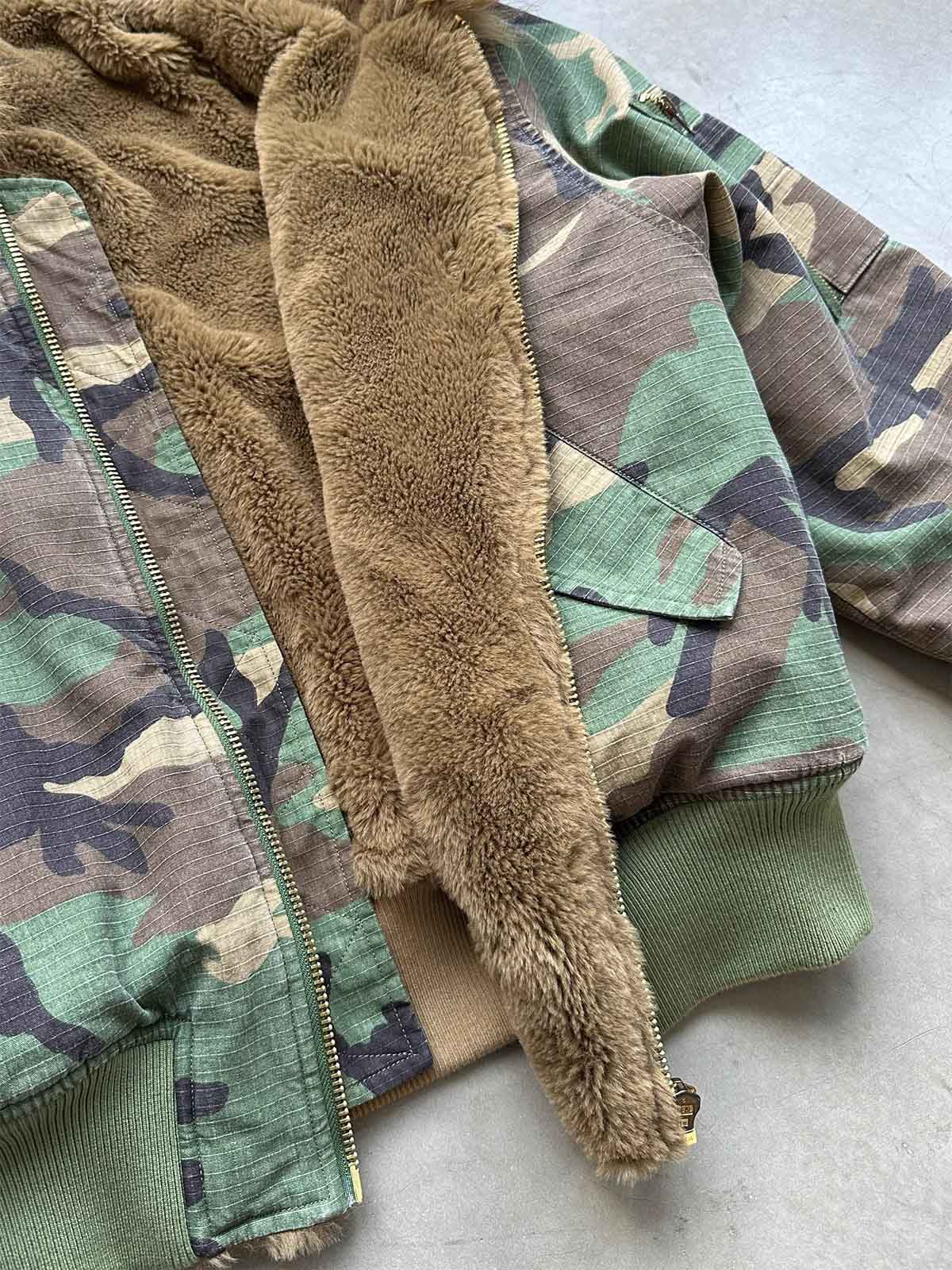 Camouflage Fur Collar Reversible Cotton Jacket - 2499