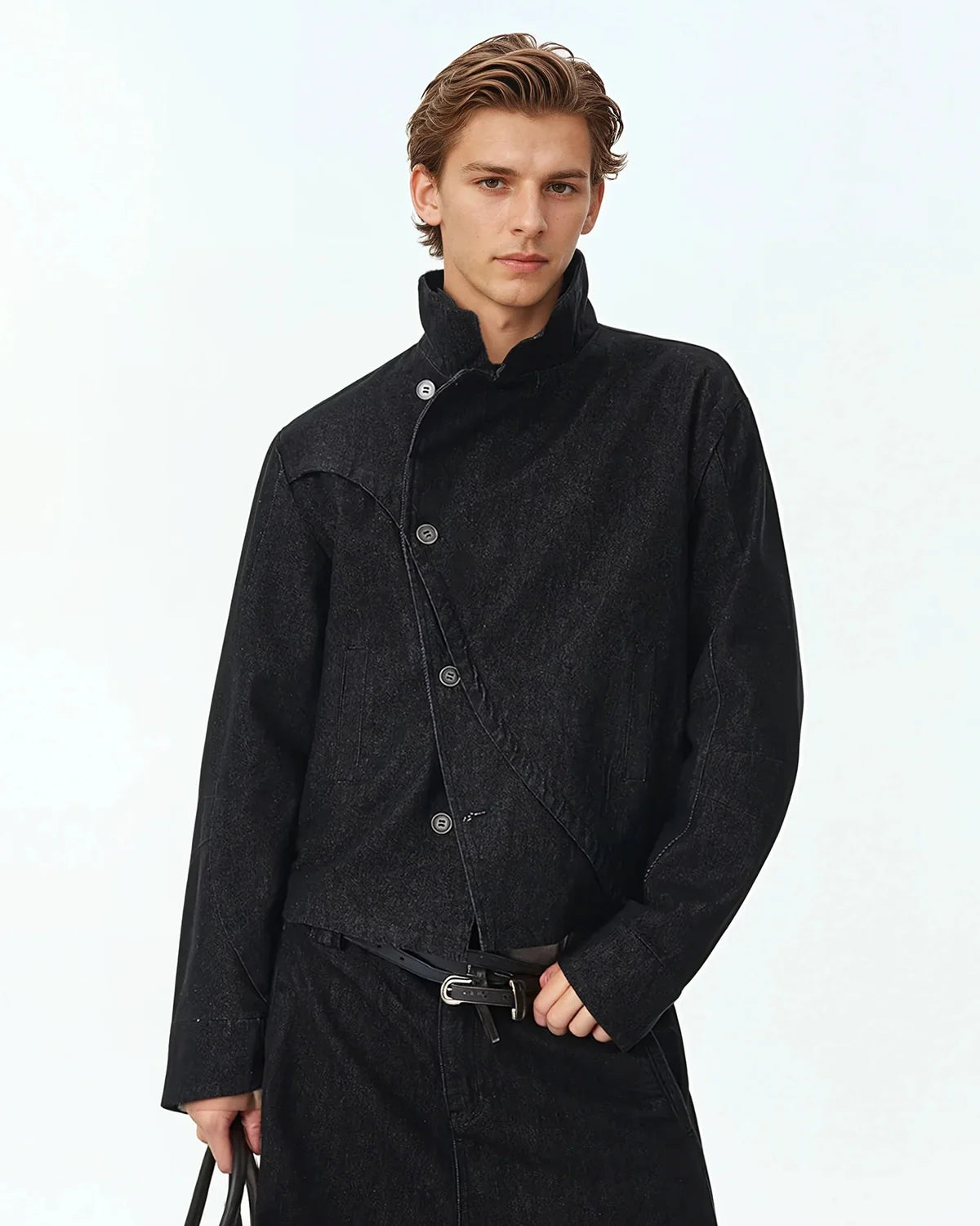 Cropped Asymmetric Button Denim Jacket | Inflation Streetwear