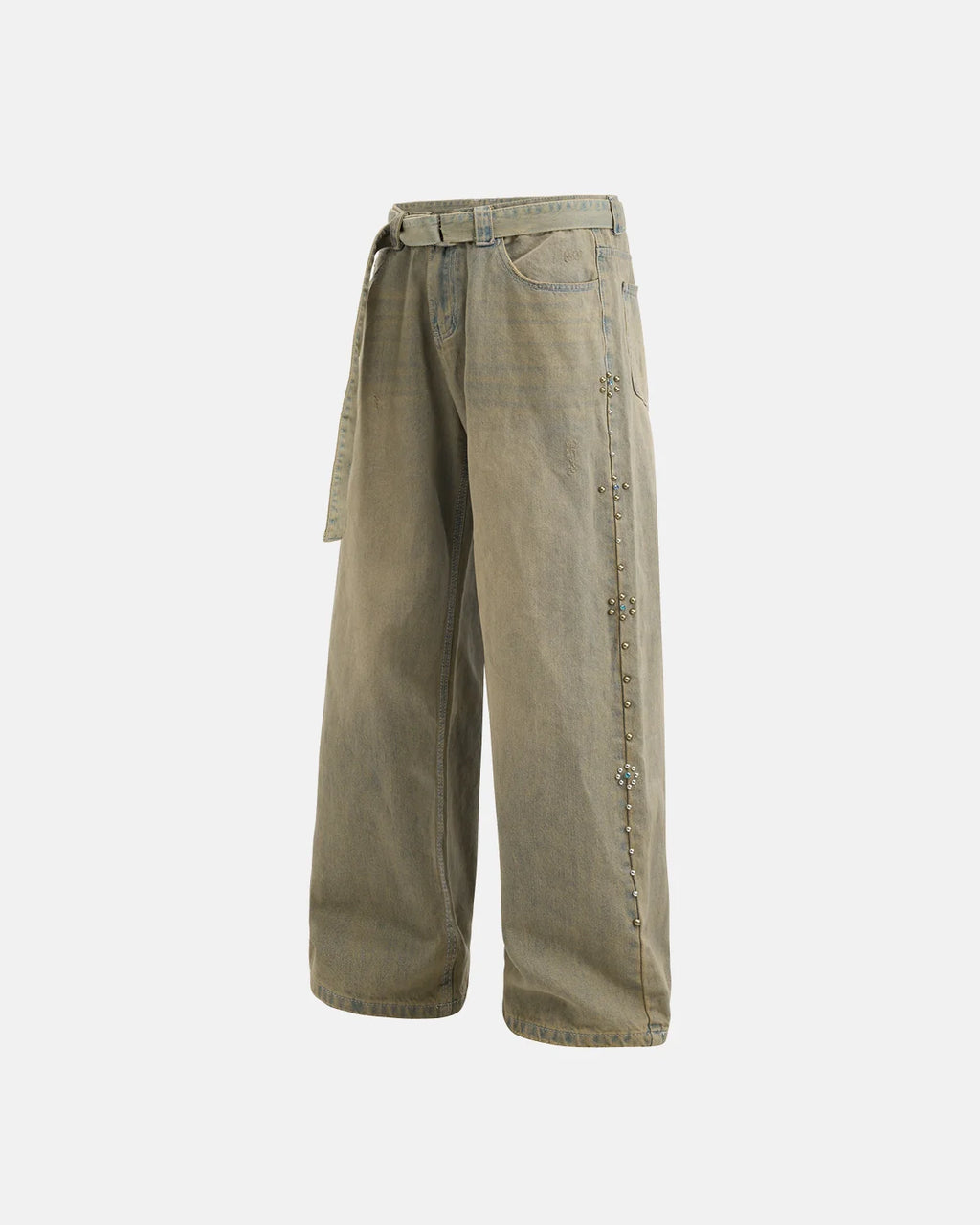 Beaded Studded Washed Baggy Jeans | INFLATION Streetwear