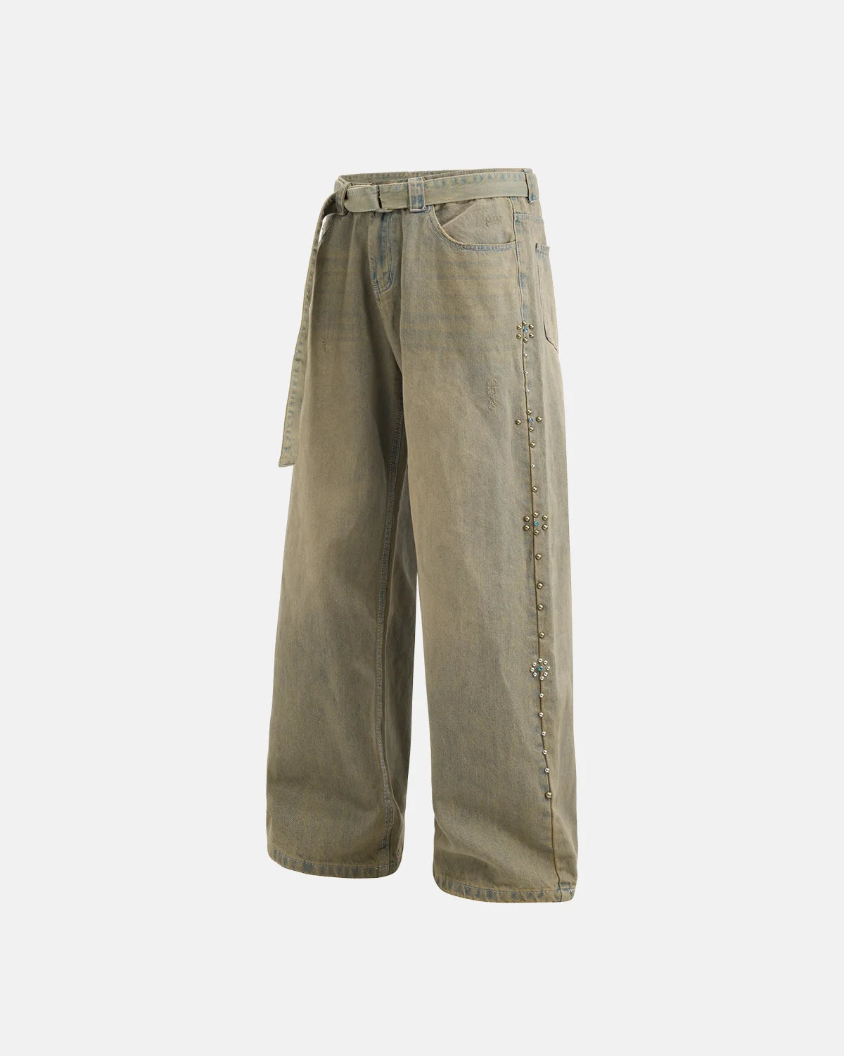 Beaded Studded Washed Baggy Jeans | INFLATION Streetwear