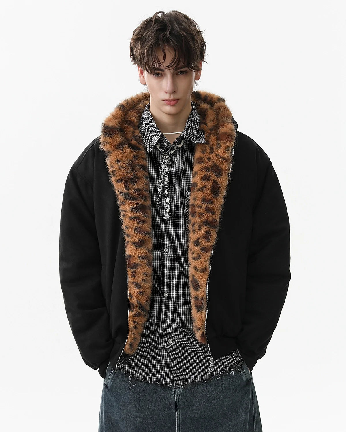 Faux Fur Leopard Sueded Hooded Jacket | INFLATION Streetwear