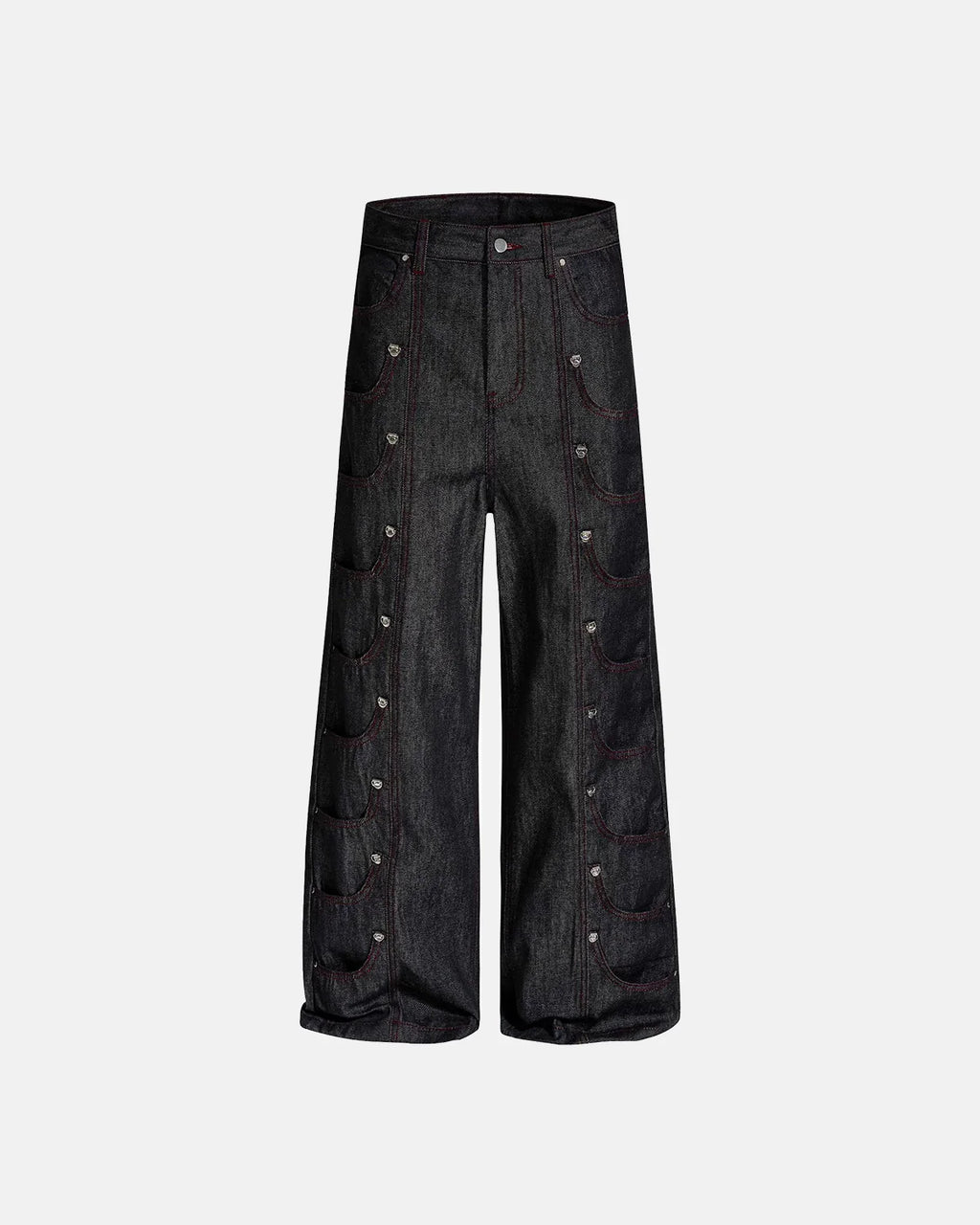 Metal Buckle Stitching Straight Leg Jeans | Inflation Streetwear