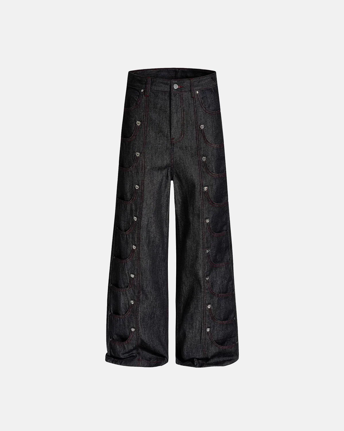 Metal Buckle Stitching Straight Leg Jeans | Inflation Streetwear