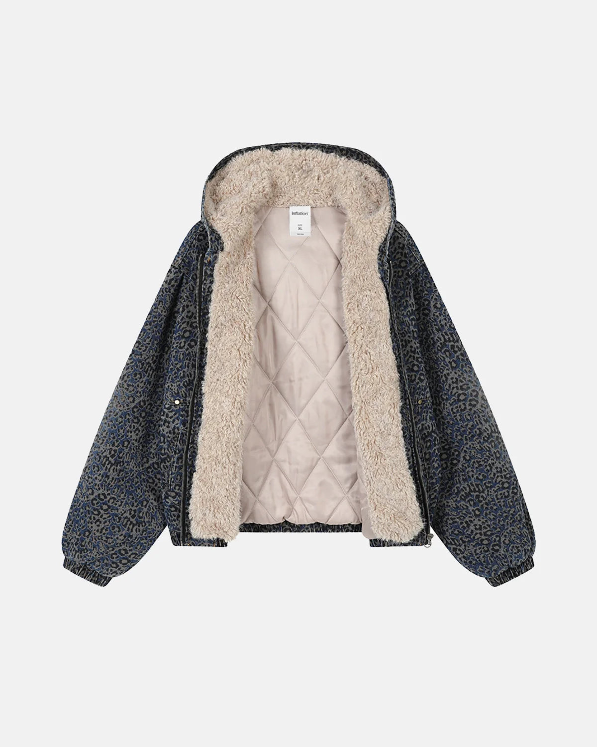 Faux Fur Washed Leopard Padded Coat | Inflation Streetwear