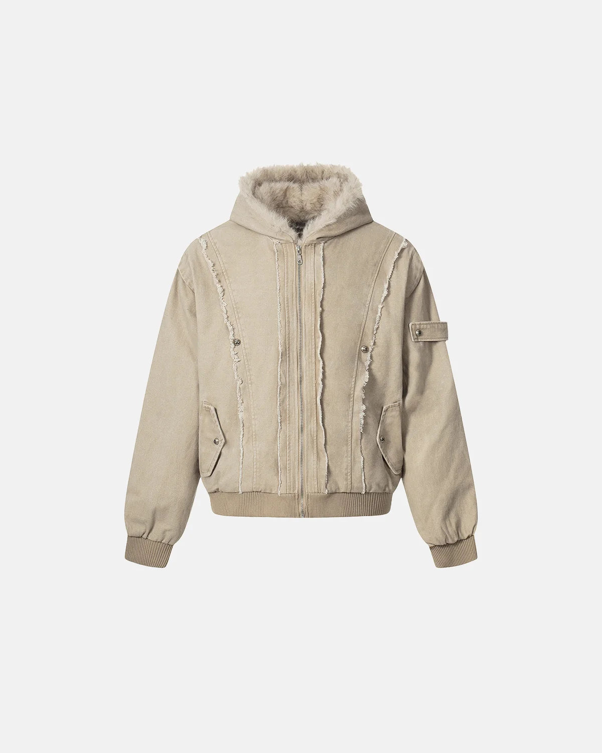 Faux Fur Lined Washed Hooded Jacket | Inflation Streetwear