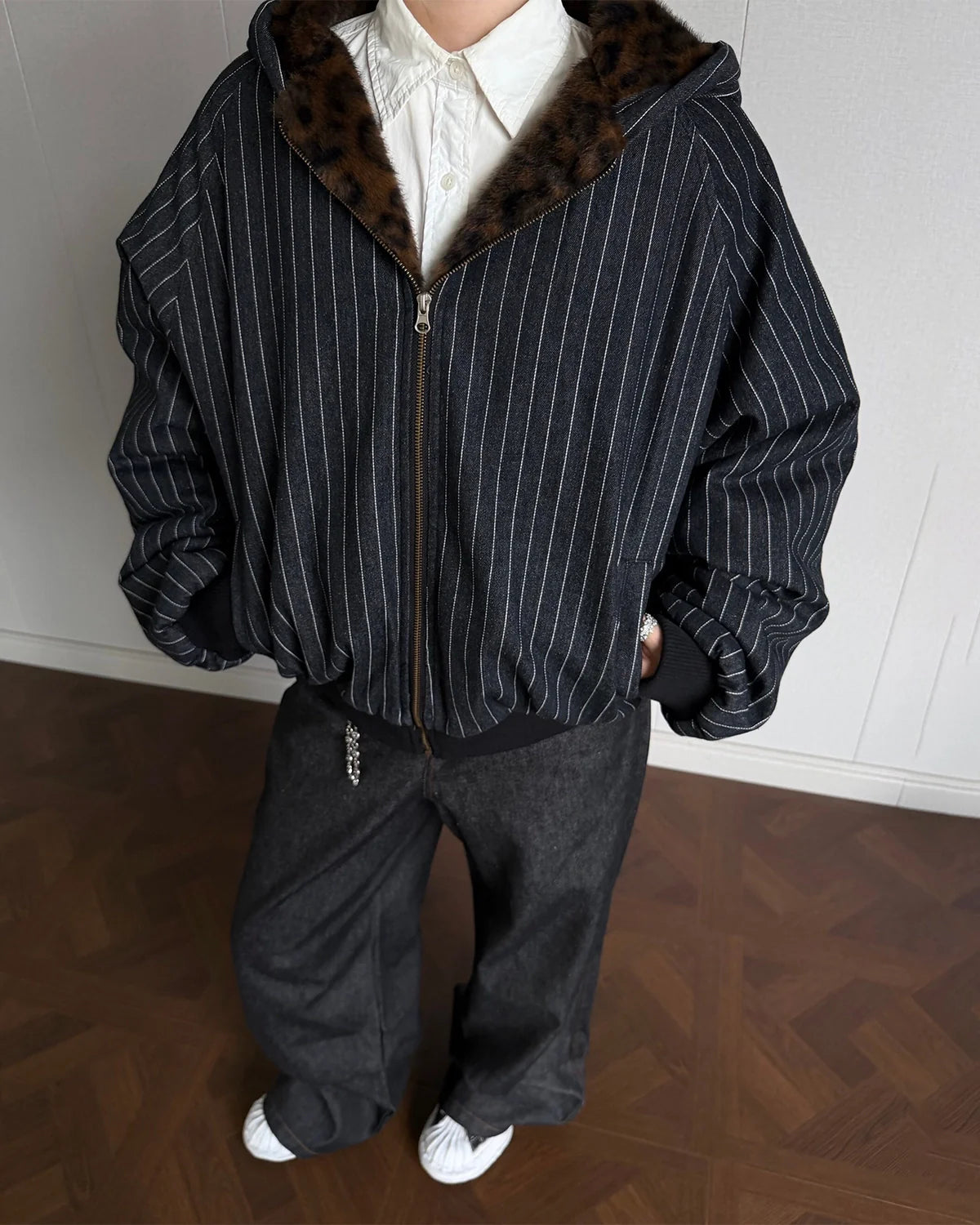 Faux Fur Pinstripe Padded Jacket | Inflation Streetwear