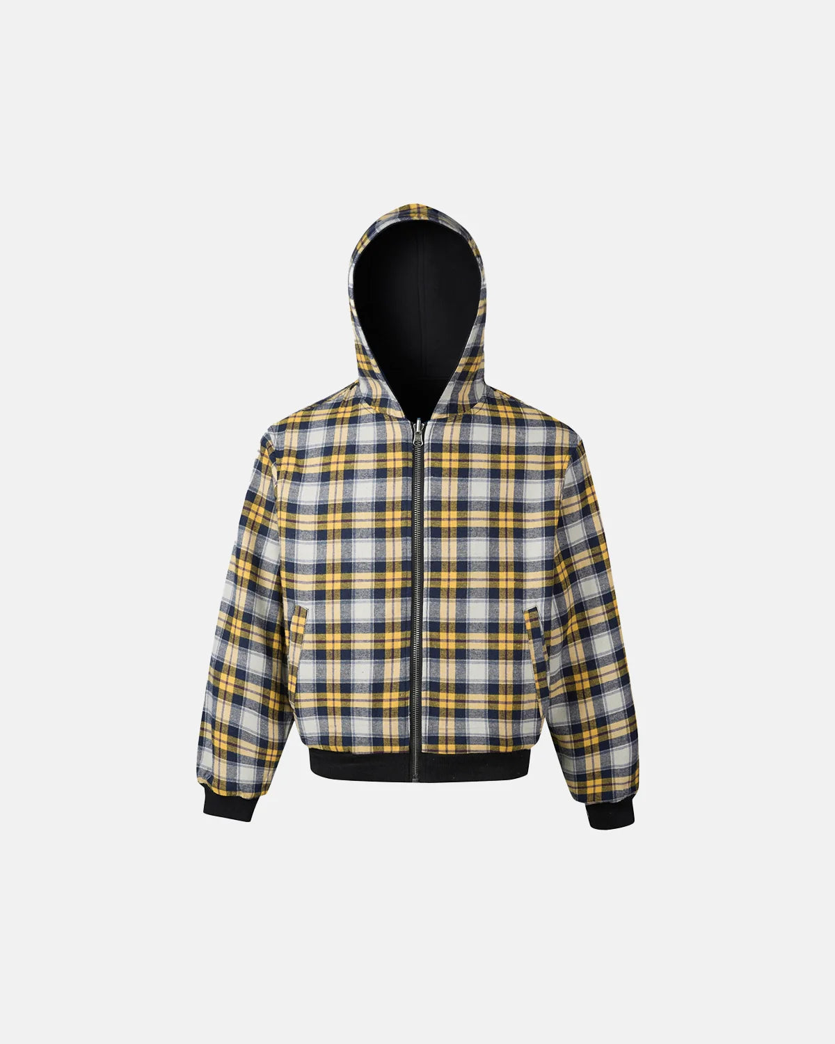 Yellow Plaid Reversible Zip-Up Hoodie | INFLATION Streetwear