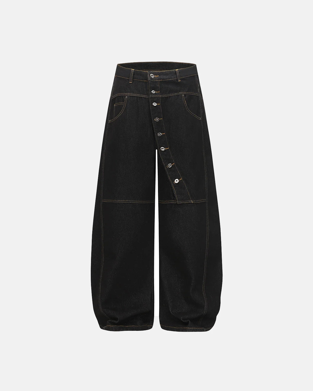 Button Detail Raw Baggy Jeans | Inflation Streetwear