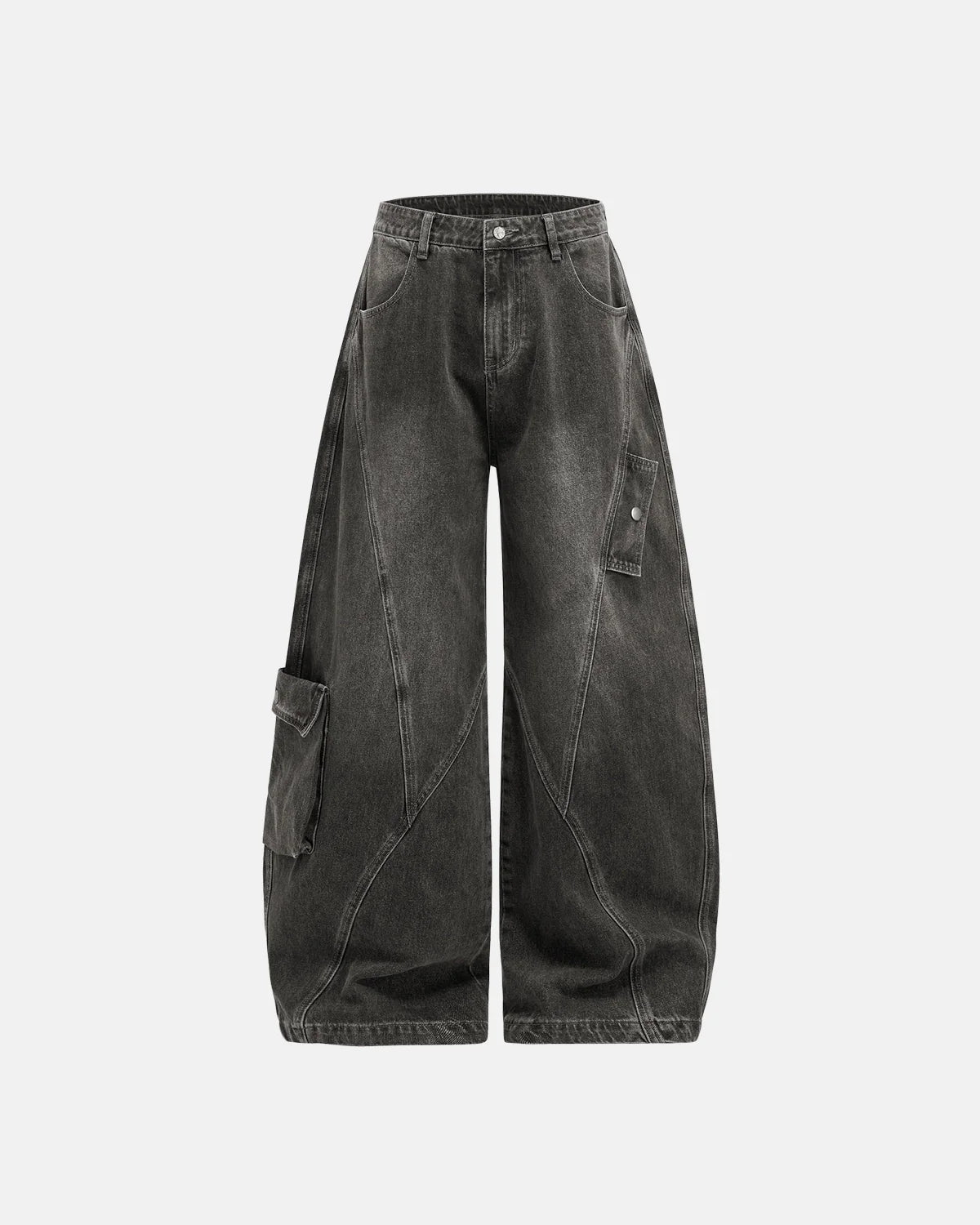 Distressed Washed Cargo Barrel Jeans | Streetwear