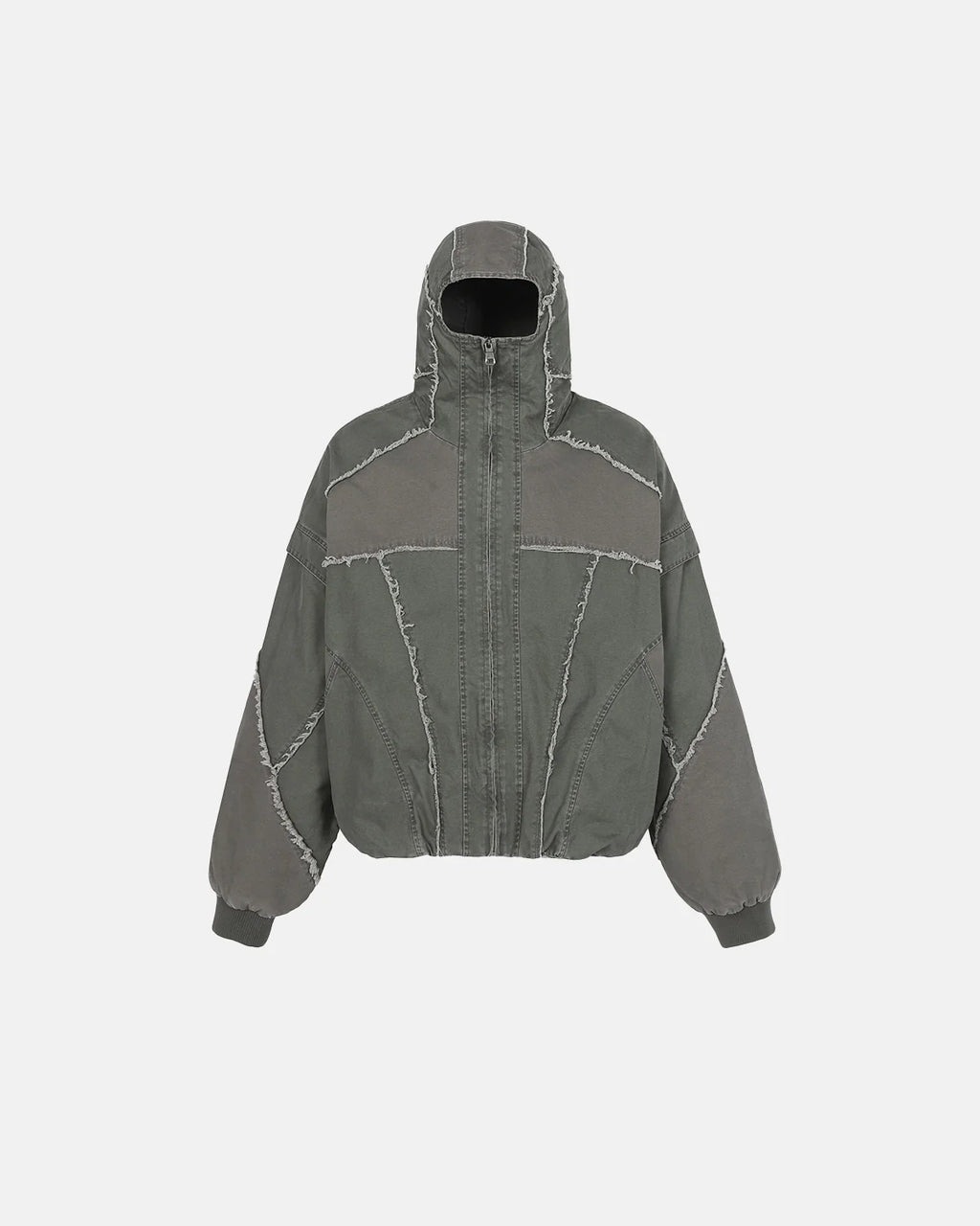 High Neck Distressed Washed Hooded Jacket | Inflation Streetwear