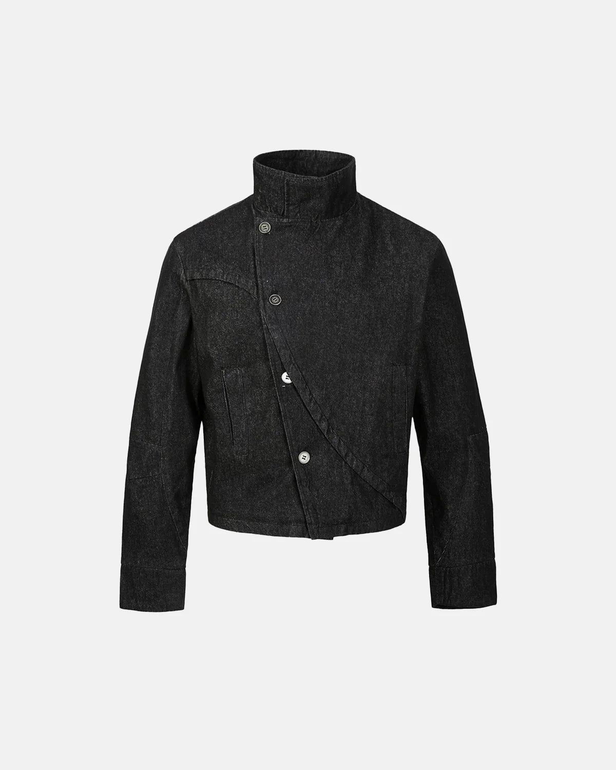 Cropped Asymmetric Button Denim Jacket | Inflation Streetwear