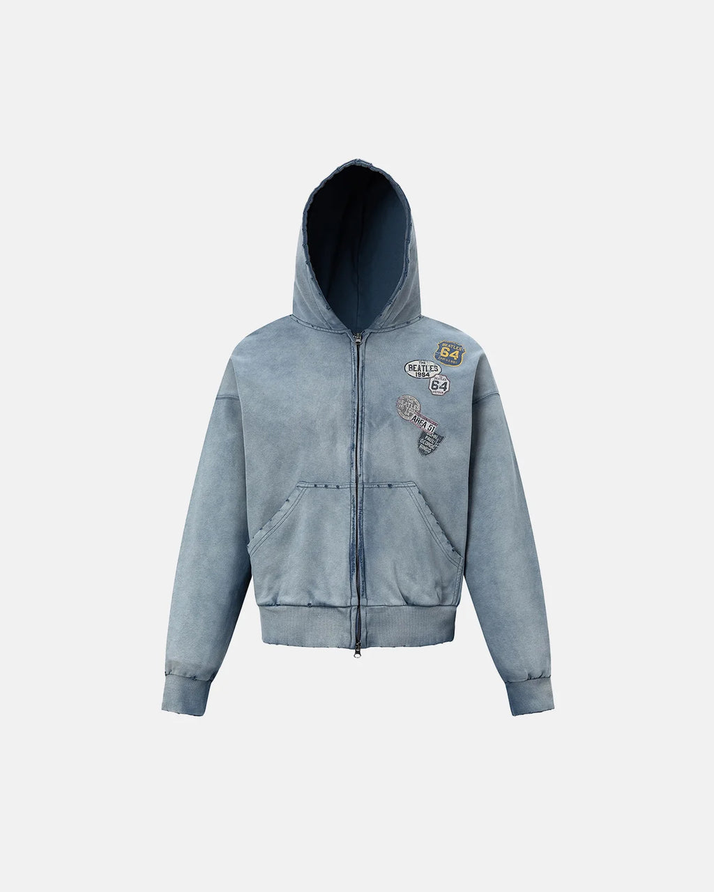 Blue Distressed Acid Wash Zip Up Hoodies | Inflation Streetwear