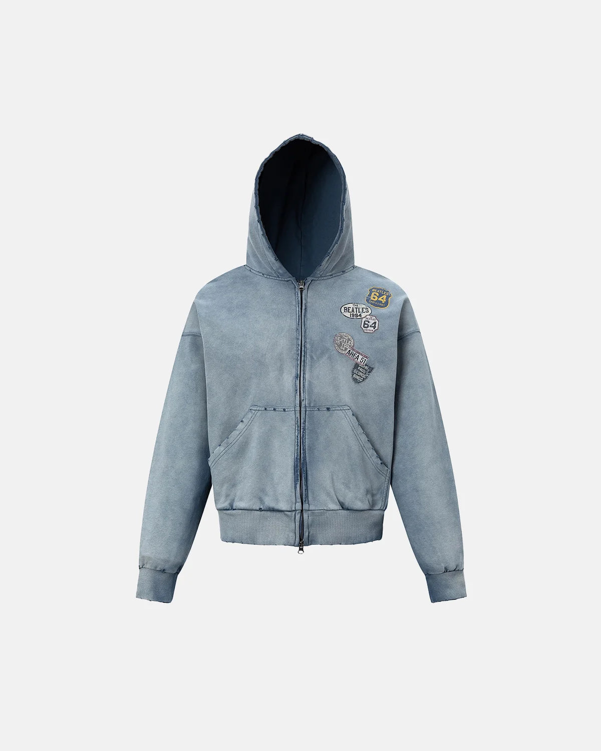 Blue Distressed Acid Wash Zip Up Hoodies | Inflation Streetwear