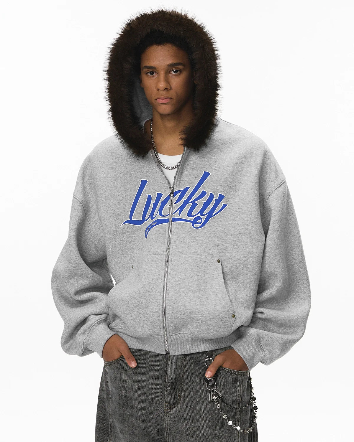 Faux Fur Collar Zip Up Hoodie Jacket  | Inflation Streetwear