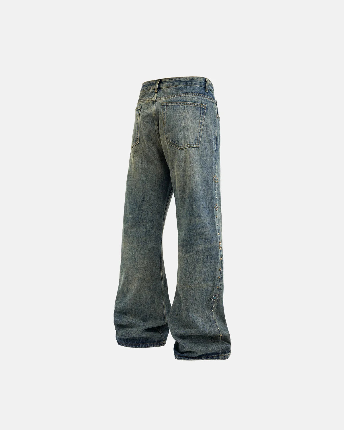 Acid Wash Beaded Studded Baggy Jeans | Inflation Streetwear