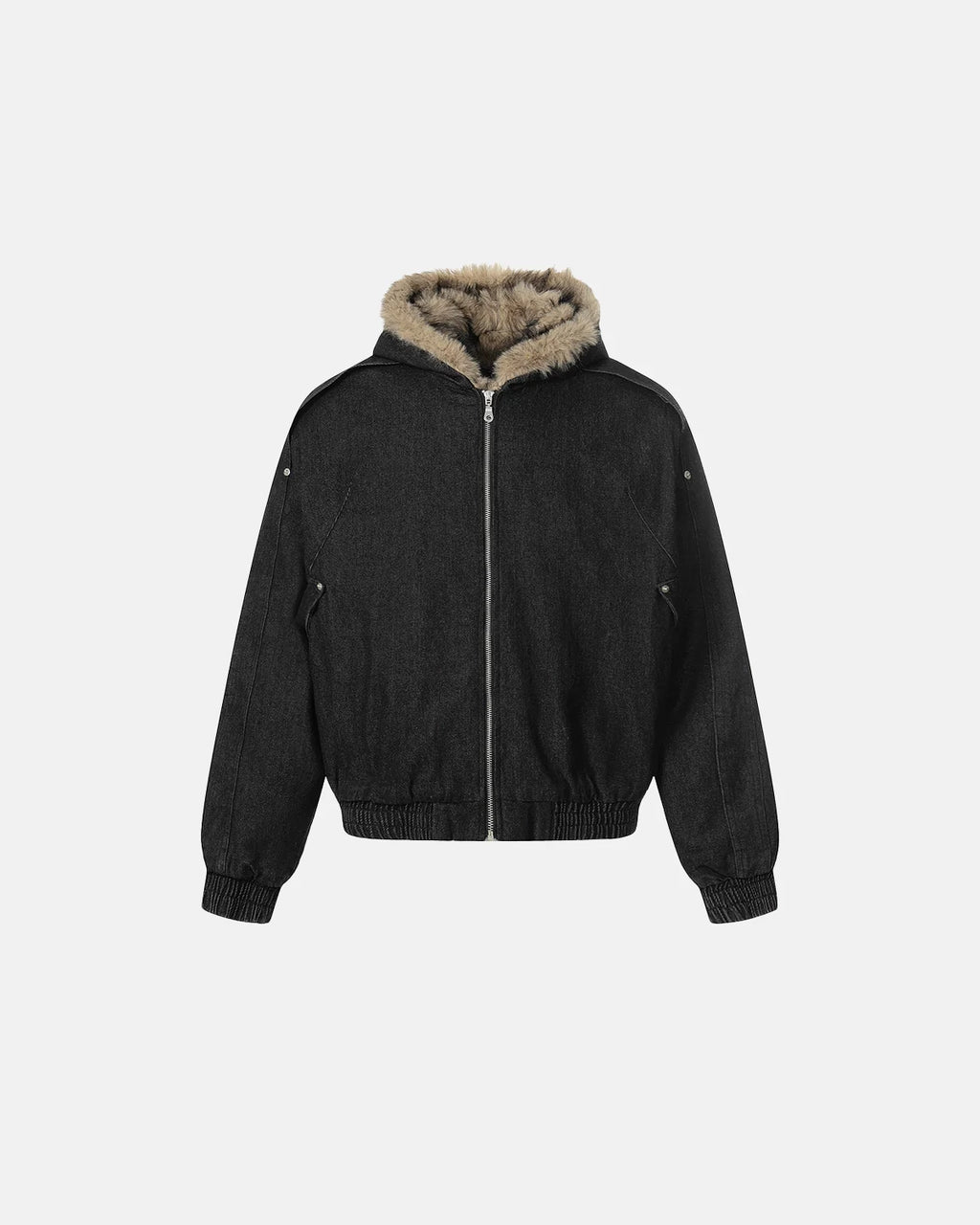 Faux Fur Hooded Padded Denim Jacket | INFLATION Streetwear