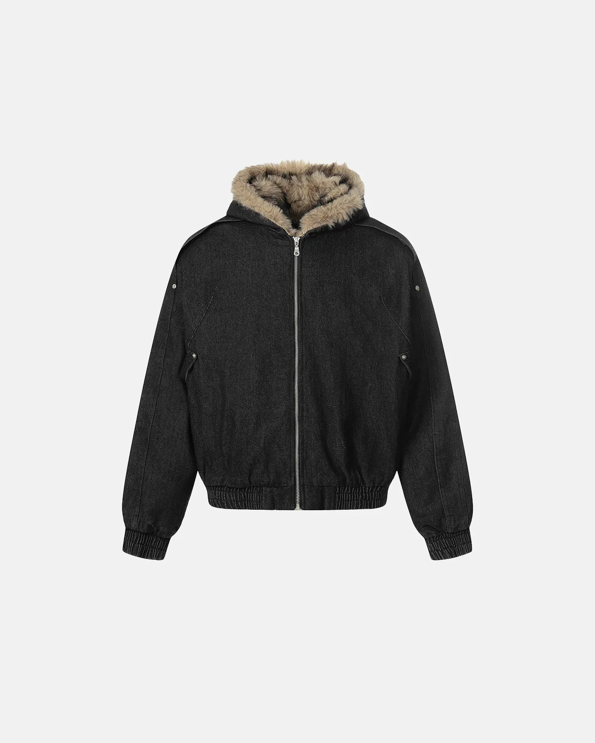 Faux Fur Hooded Padded Denim Jacket | INFLATION Streetwear