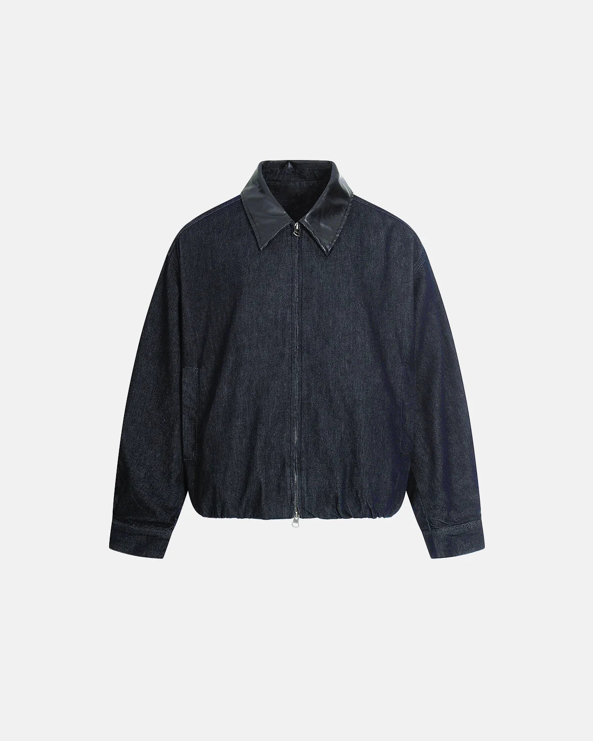 PU Leather Collar Raw Denim Jacket | INFLATION Streetwear