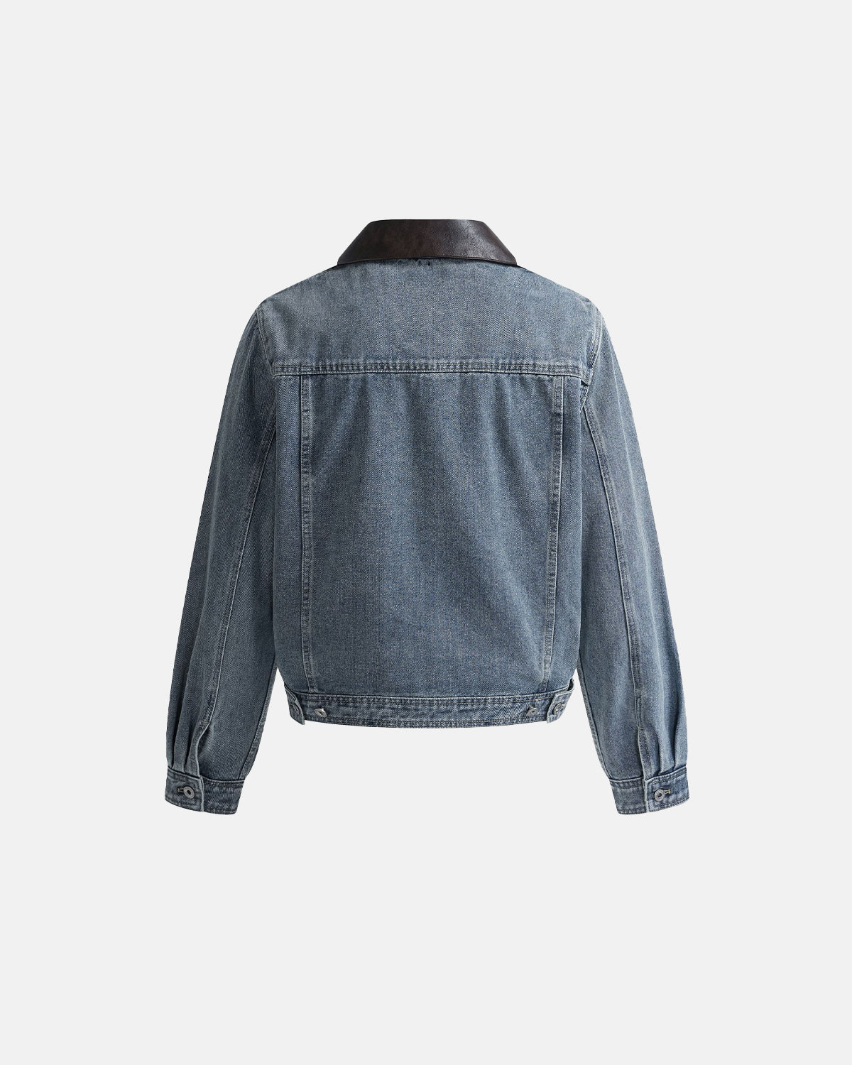 Leather Collar Washed Denim Jacket | Inflation Streetwear