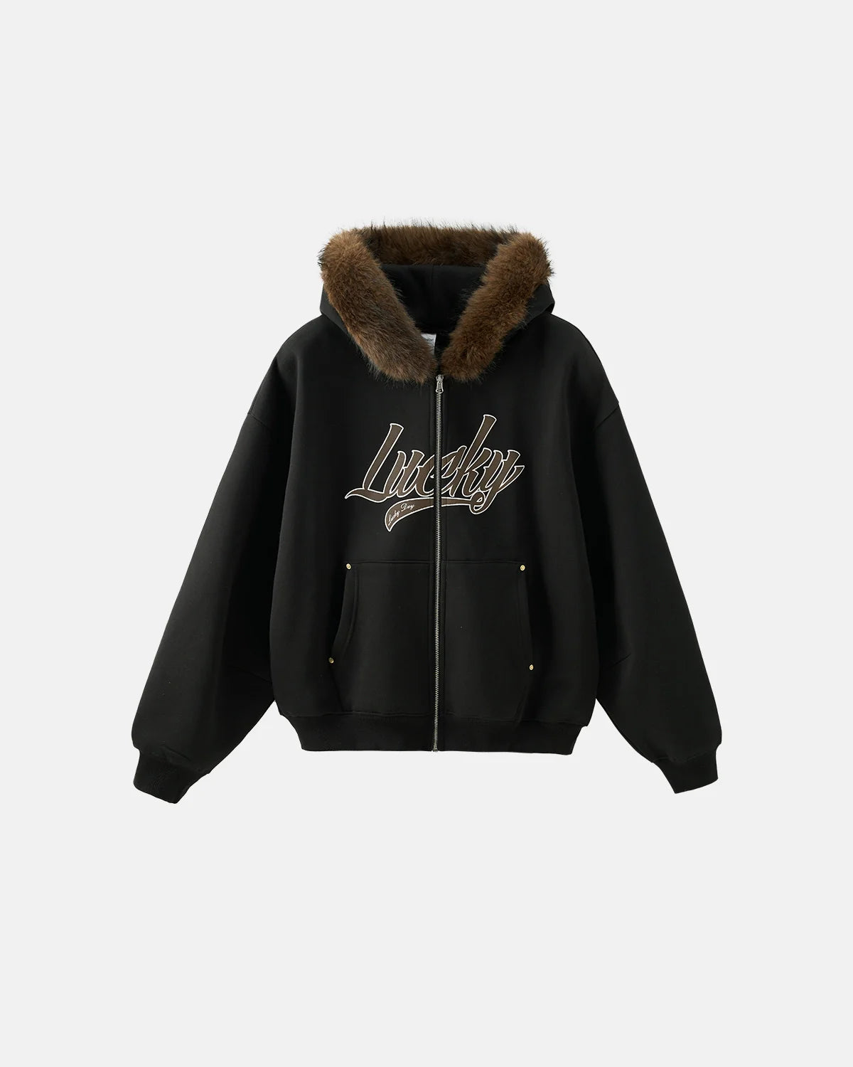 Faux Fur Collar Zip Up Hoodie Jacket  | Inflation Streetwear