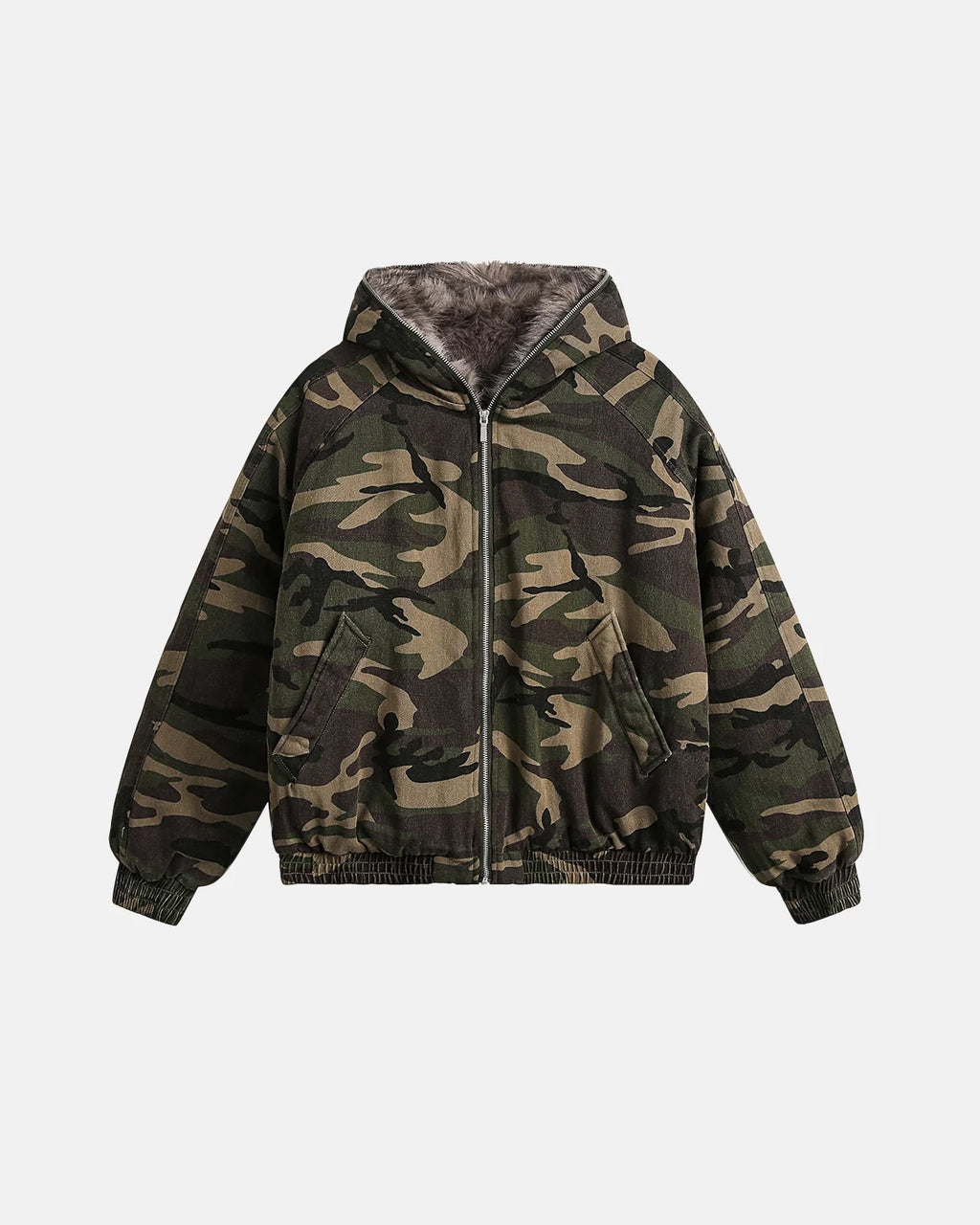Camo Faux Fur Lined Bomber Jacket | Inflation Streetwear