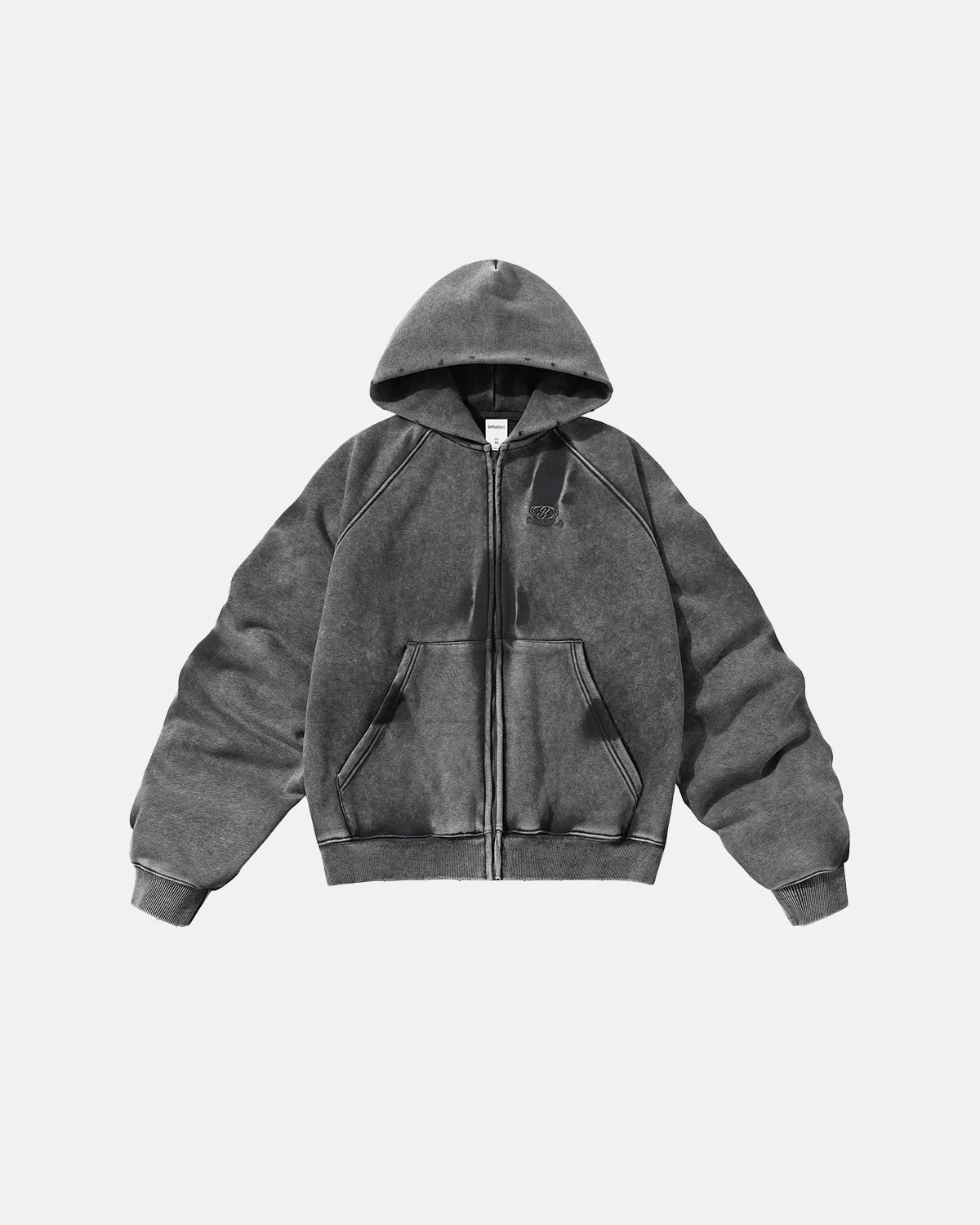 Acid Washed Embroidery Zip Up Hoodies | Inflation Streetwear