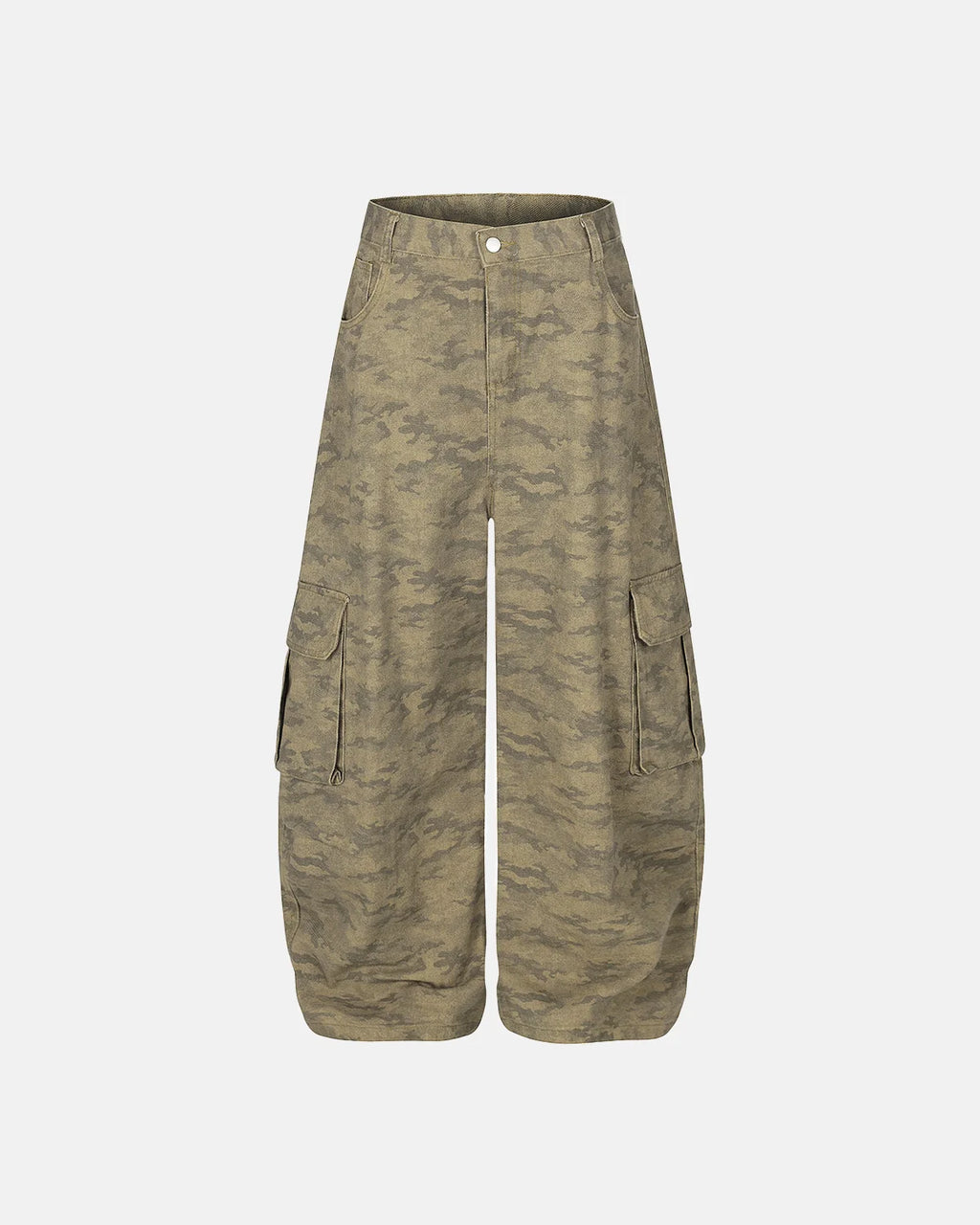 Multi Pockets Khaki Camo Barrel Jeans | Inflation Streetwear