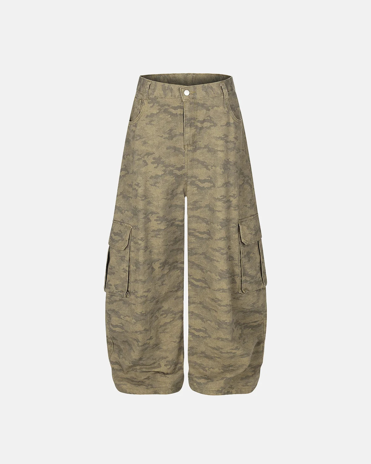 Multi Pockets Khaki Camo Barrel Jeans | Inflation Streetwear