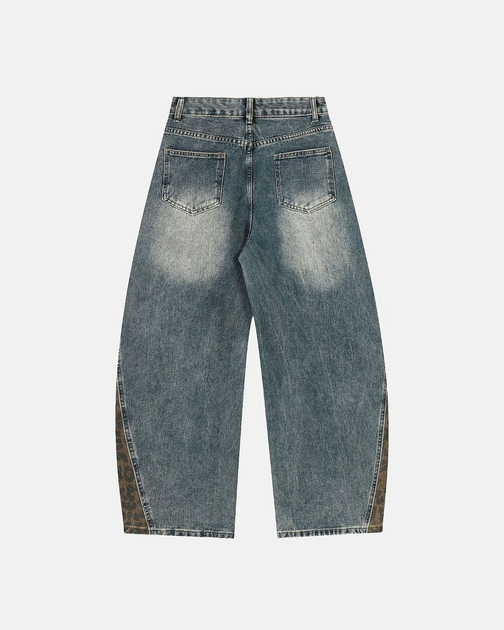 Leopard Patchwork Wide Leg Denim Jeans | Inflation Streetwear