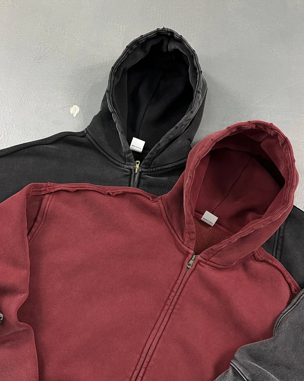 Distressed Acid Wash Double Zip Up Hoodies | Inflation Streetwear