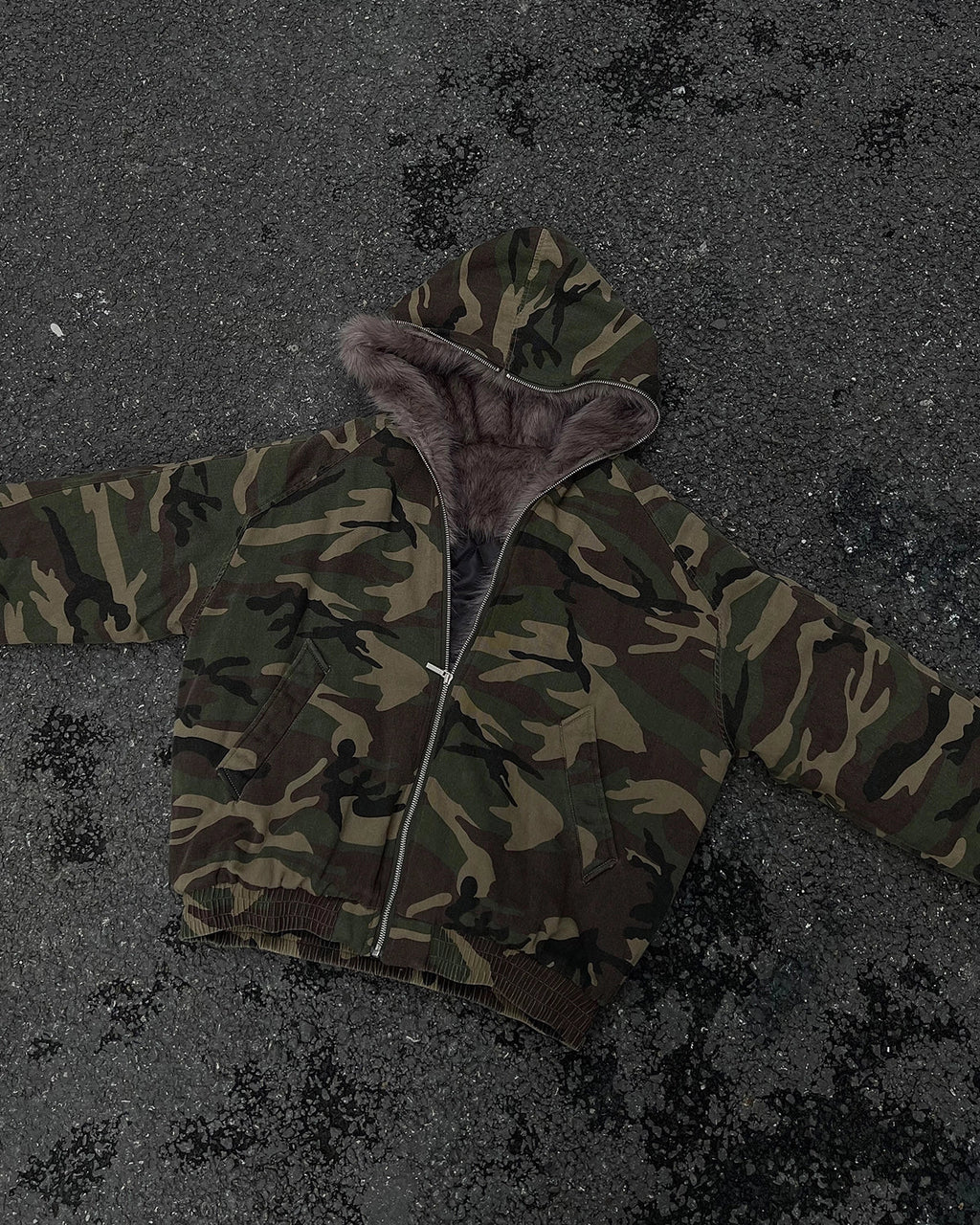 Camo Faux Fur Lined Bomber Jacket | Inflation Streetwear