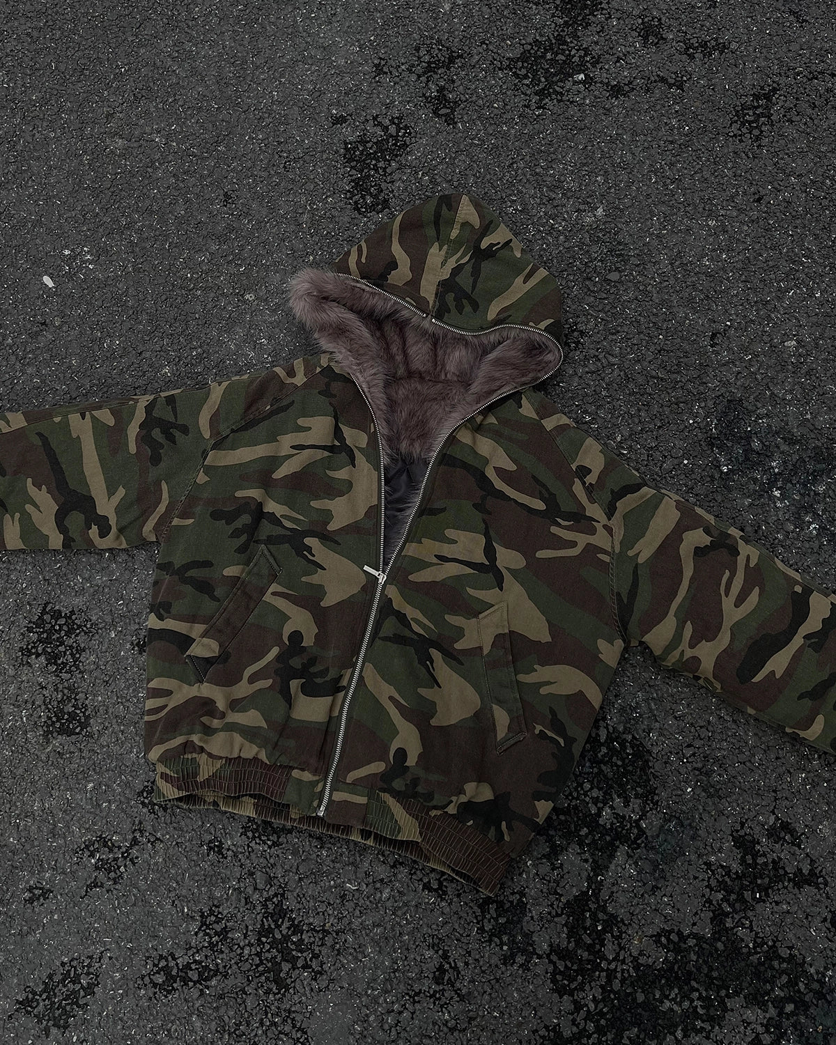 Camo Faux Fur Lined Bomber Jacket | Inflation Streetwear