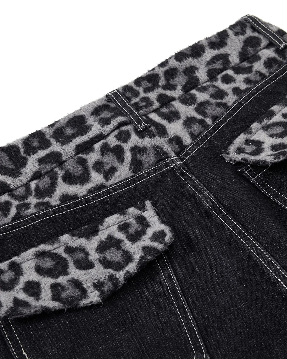 Leopard Patchwork Raw Straight-leg Jeans | Inflation Streetwear