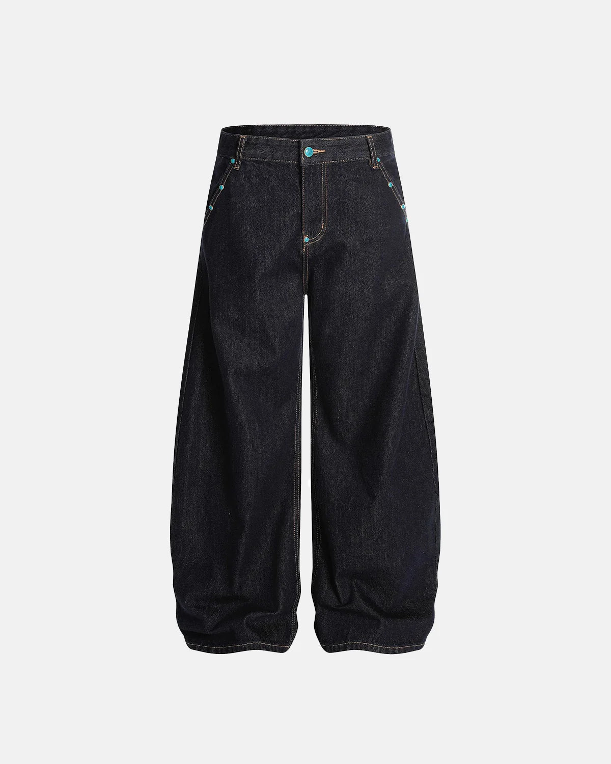 Turquoise Button Baggy Jeans | Inflation Streetwear